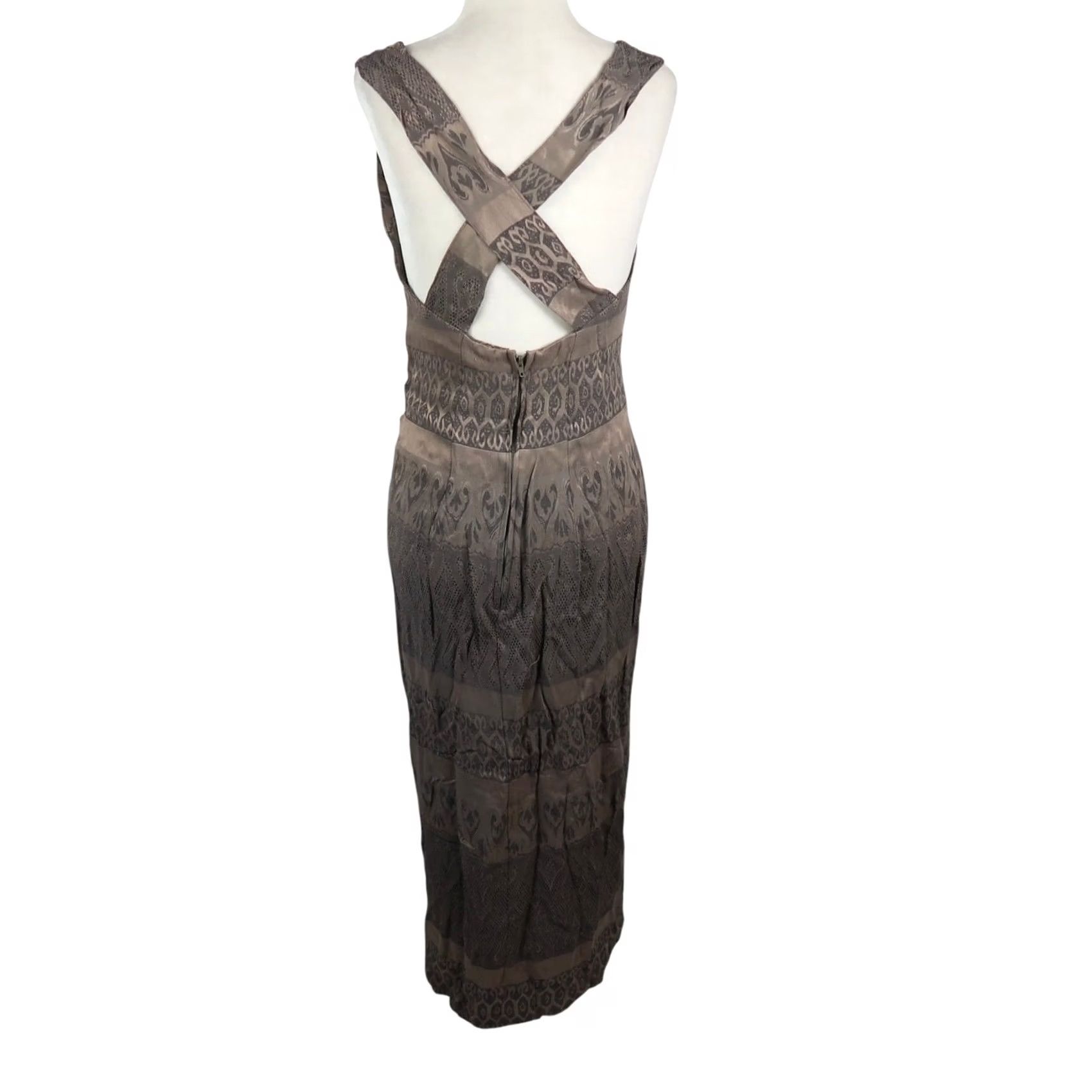 Vintage VINTAGE Knapp Studio Dress Midi Pencil 90s Taupe Brown Floral Sleeveless Square Neck Women 7 Size M / US 6-8 / IT 42-44 - 4 Thumbnail