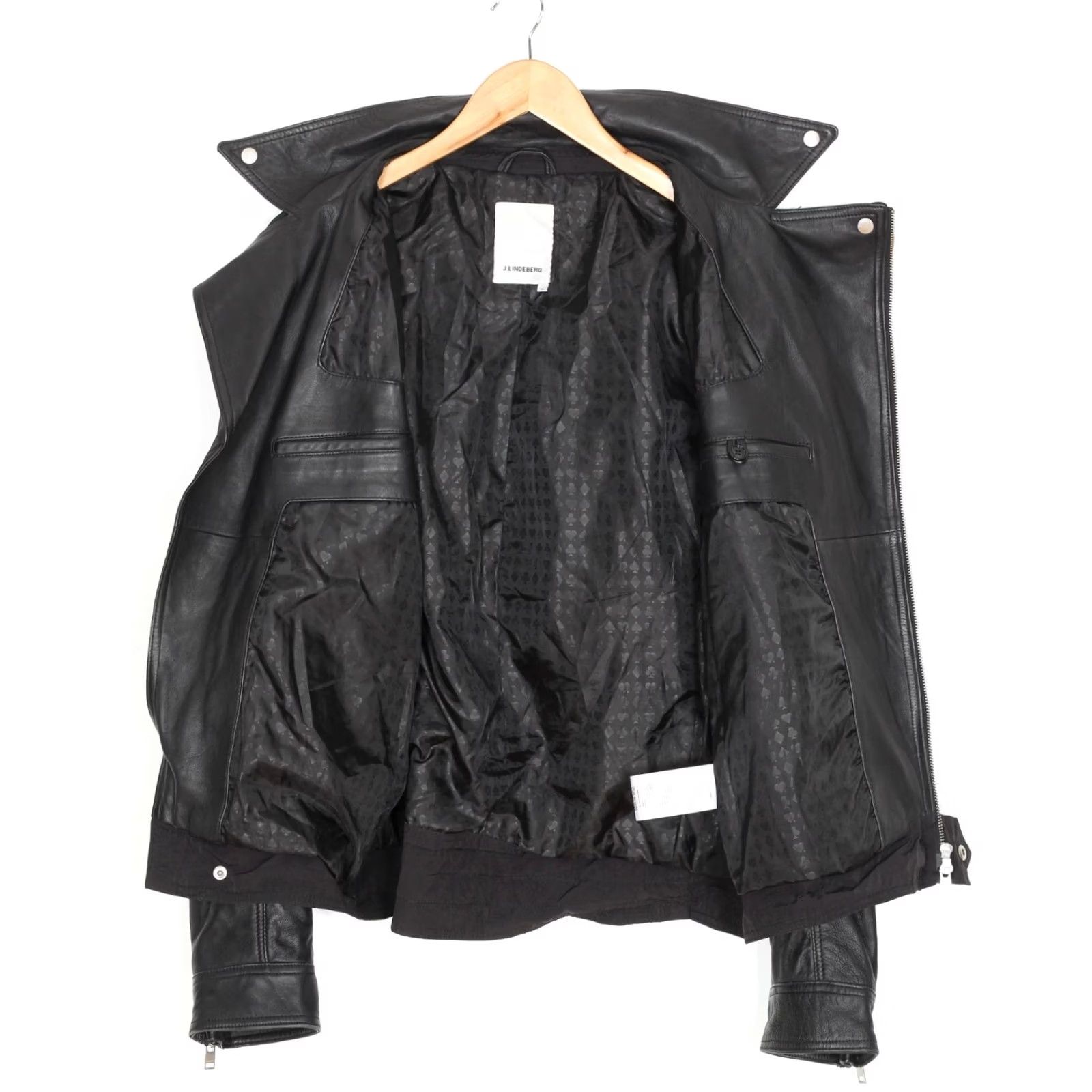J.Lindeberg J.LINDEBERG Biker Jacket Men XL Lamb Leather Sleeves Collared Zip Short Black MJ4596 Size US XL / EU 56 / 4 - 5 Thumbnail