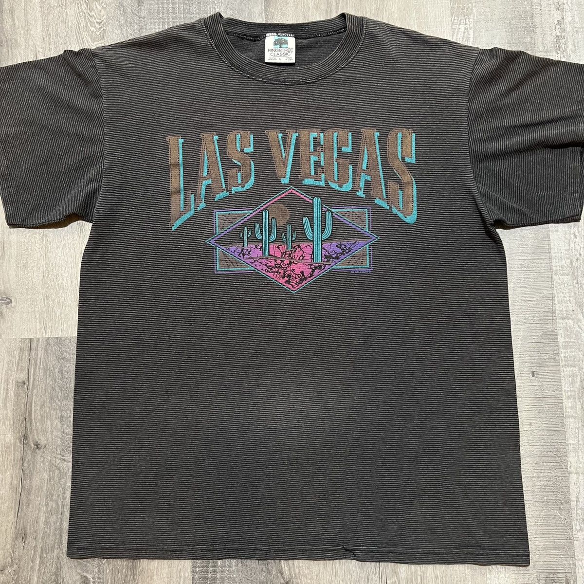 Vintage VTG Las Vegas Nevada 90s Grey Striped Cactus Casino T Shirt Size US L / EU 52-54 / 3 - 1 Thumbnail