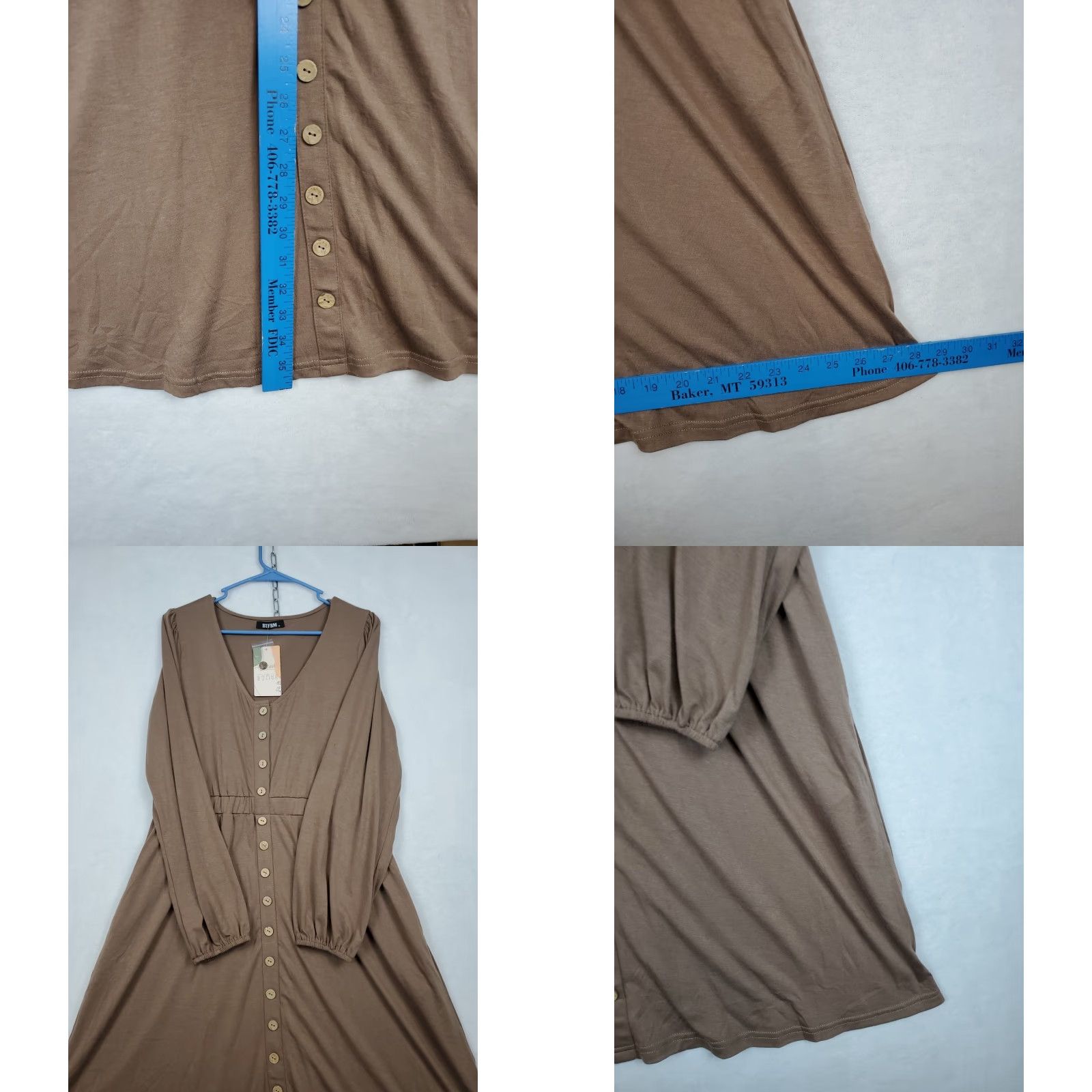 Vintage BTFBM Midi Shirt Dress Button Front Long Sleeve Ruched Waist Brown Womens Size M Size M / US 6-8 / IT 42-44 - 9 Thumbnail