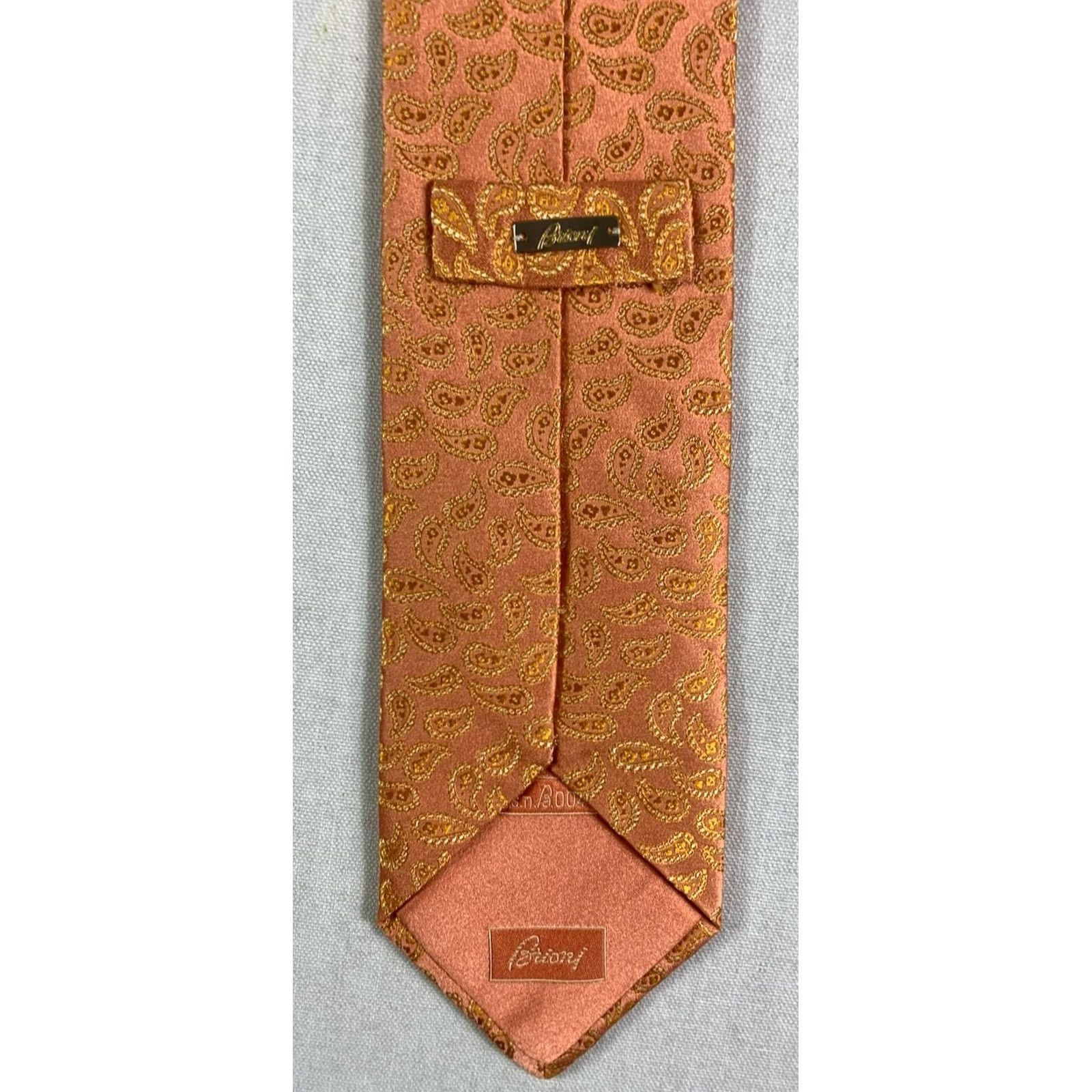 Brioni Brioni Tie Orange Necktie Paisley 100% Silk Made In Italy Mens Size ONE SIZE - 2 Thumbnail