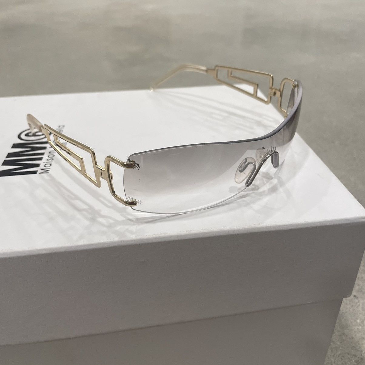 image of Versace Shield Gradient Sunglasses in Silver, Women's