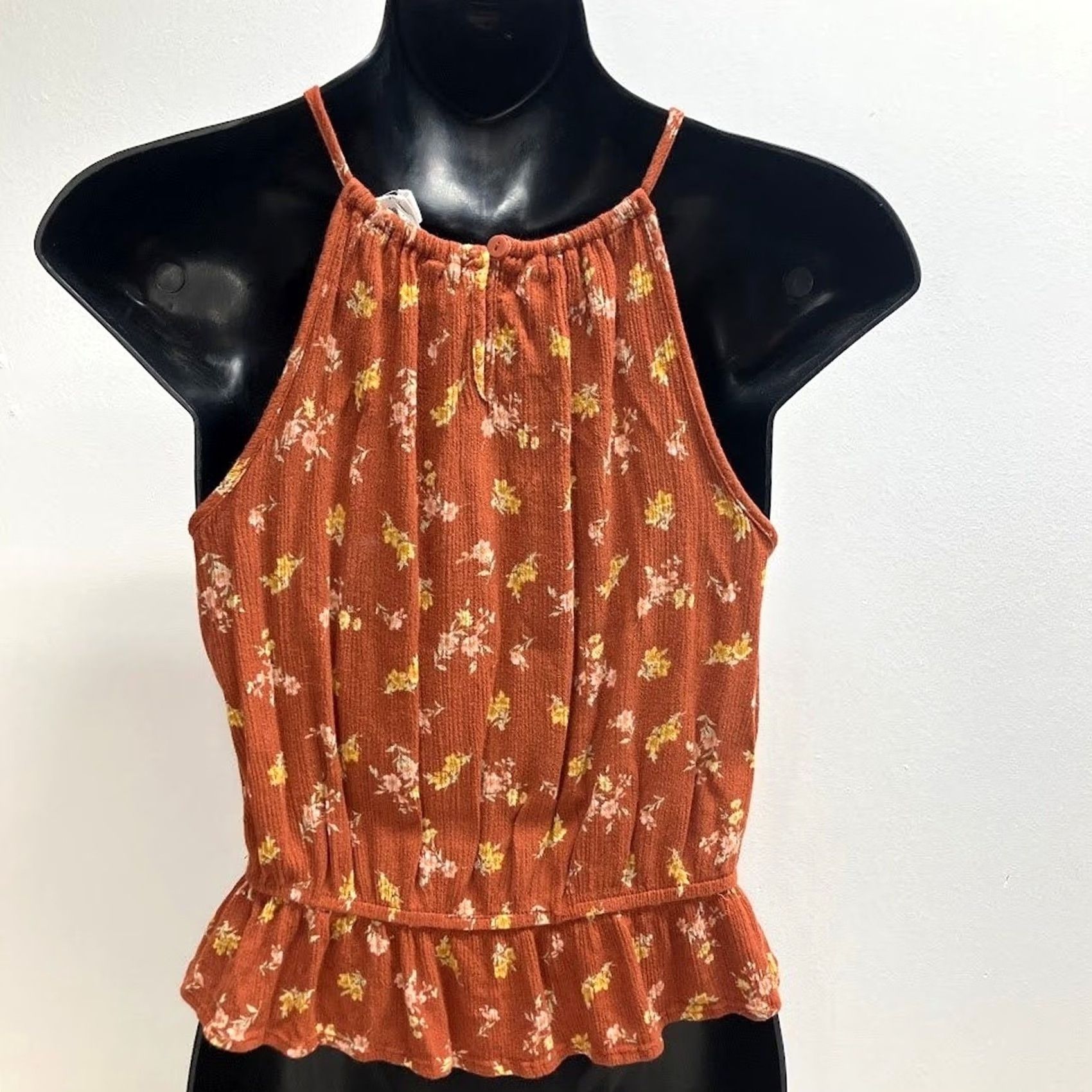 Vintage Hippie Rose Brick Red Halter Top M Crochet Trim Size M / US 6-8 / IT 42-44 - 2 Thumbnail