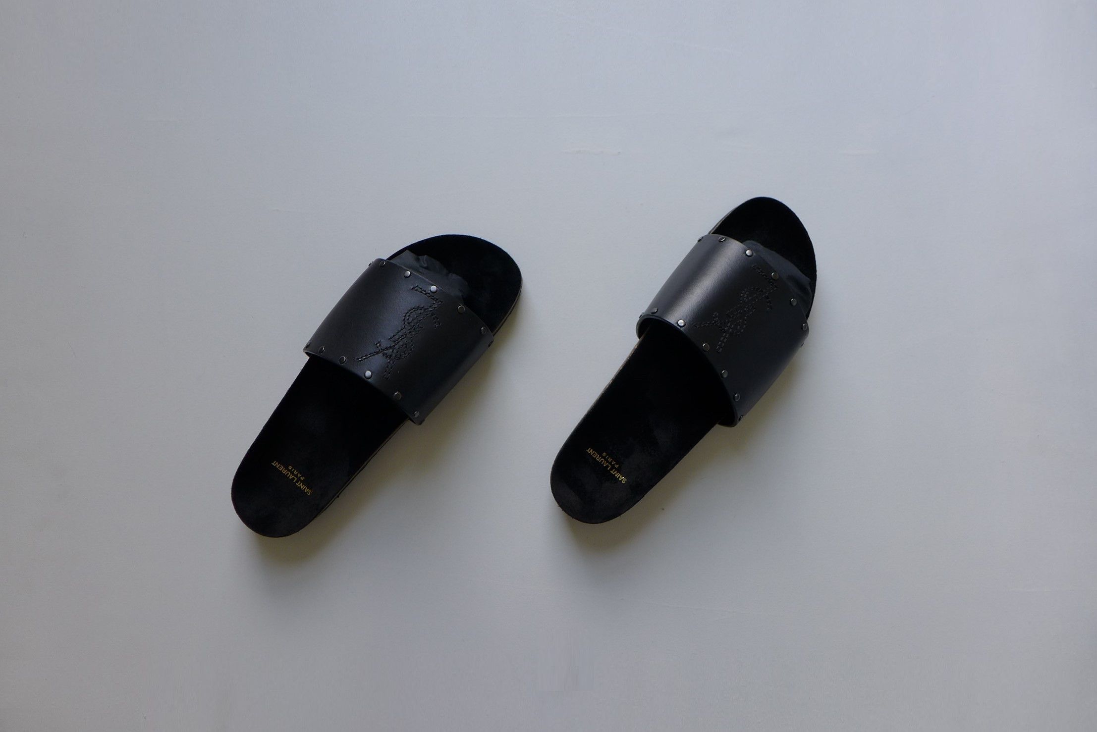 Saint Laurent Paris Saint Laurent Jimmy Logo Stud Slides Sandal - Black Leather Size US 9 / EU 42 - 7 Thumbnail