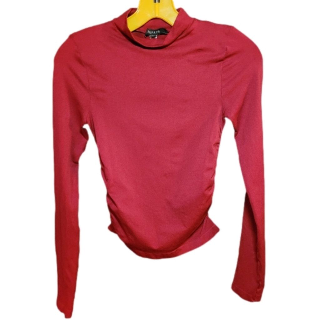 FILLES A PAPA Papaya, long sleeve ,side ruching,deep red, pre loved, small Size S / US 4 / IT 40 - 1 Thumbnail