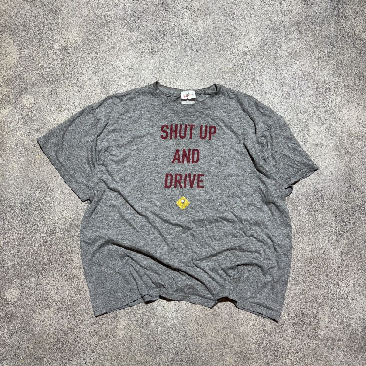 Nike × Vintage Vintage NIKE Big Logo Shut Up And Drive T-Shirt Gray Retro Size US M / EU 48-50 / 2 - 1 Thumbnail