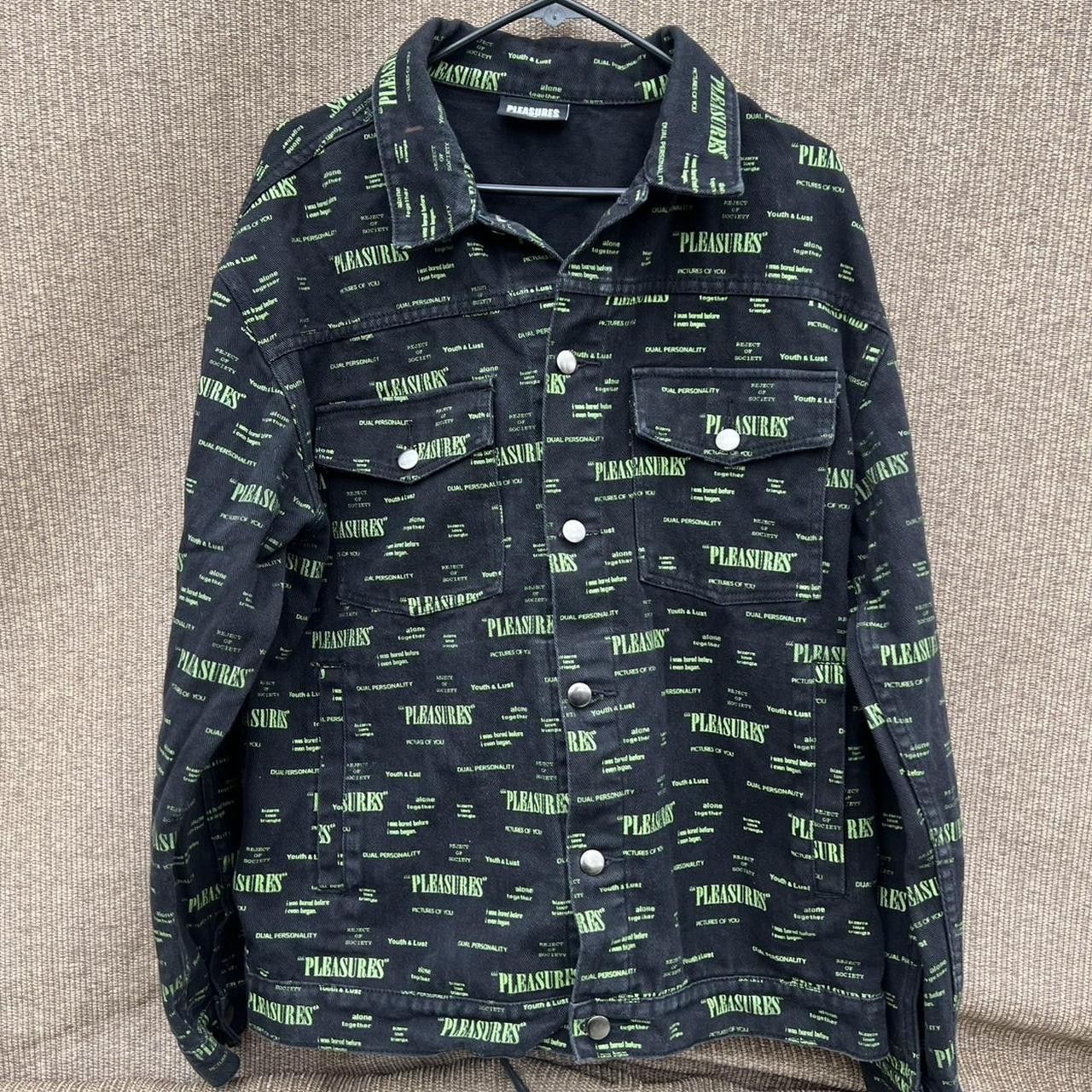 Pleasures PLEASURES Mens Sz L Buttoned Black/Green Denim Jacket Size US L / EU 52-54 / 3 - 2 Thumbnail