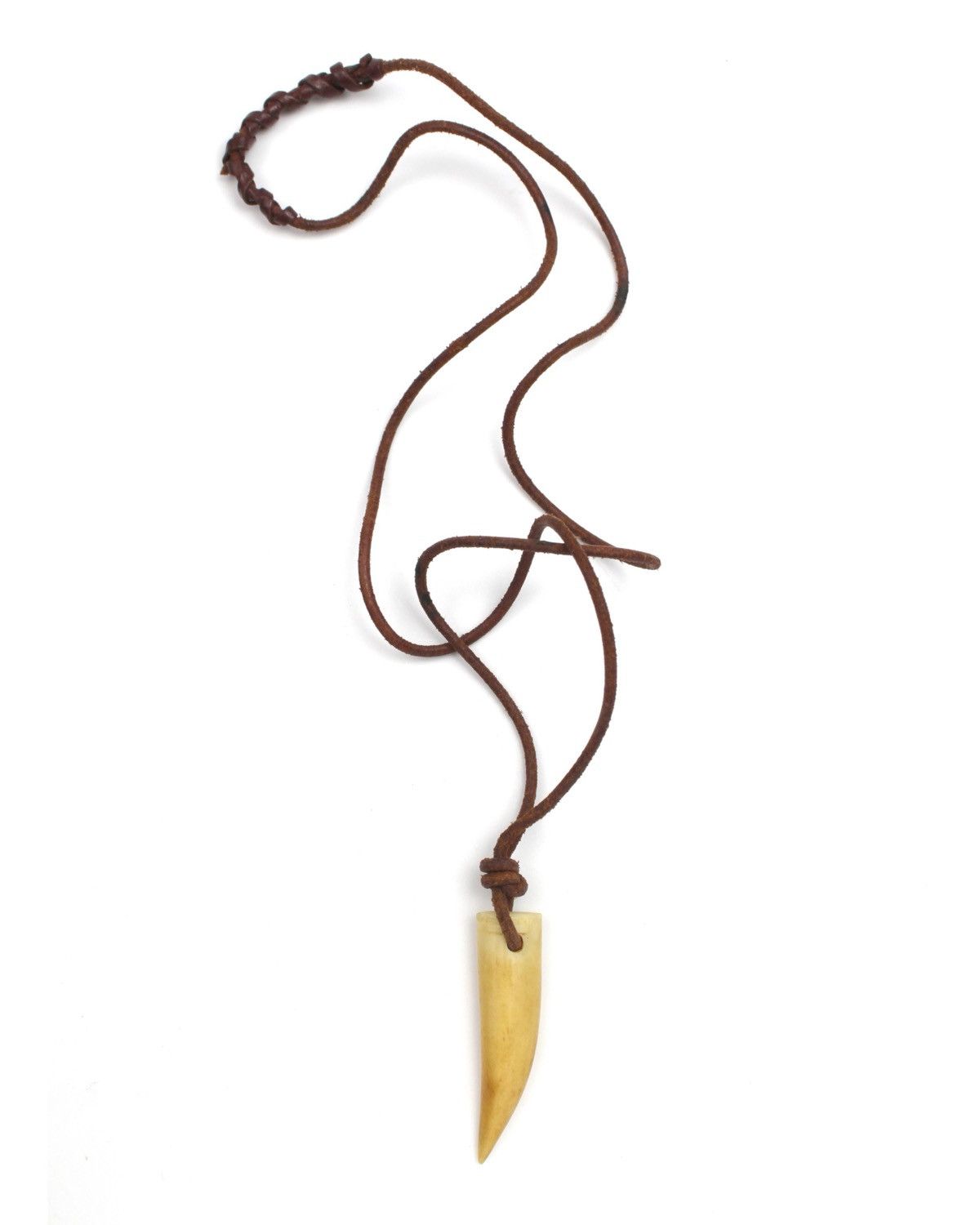 If Six Was Nine 2000S BRAIDED BROWN LEATHER CORD RUSTIC HORN TOOTH NECKLACE Size ONE SIZE - 1 Thumbnail