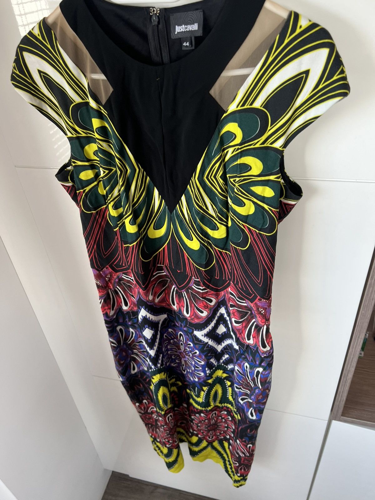 Designer ‼️JUST CAVALLI OPTICAL PRINTED KNEE LENGTH PENCIL DRESS Y2K‼️ Size M / US 6-8 / IT 42-44 - 8 Thumbnail