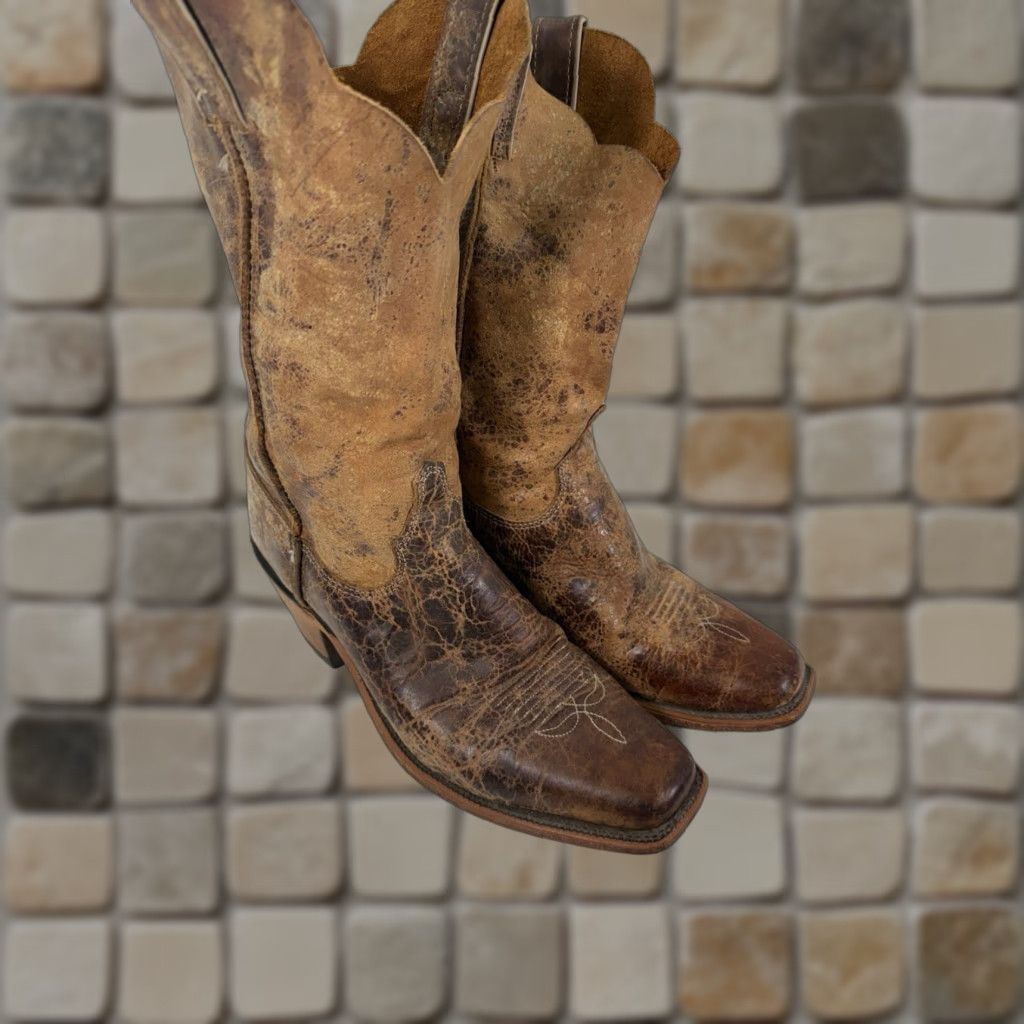 Justin Bent Rail Wildwood Boots Women 10 B Brown Leather Crackled Western BRL122