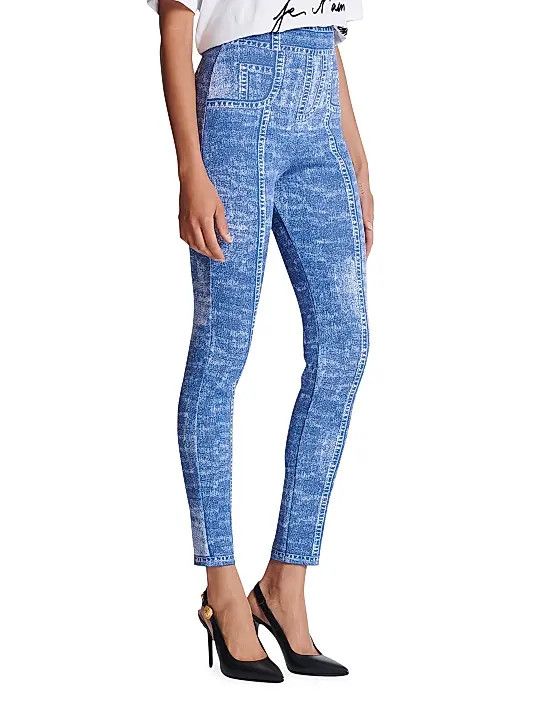 Balmain o1s1wg111225 Trompe Loeil Denim Leggings in Blue Size 30" / US 8 / IT 44 - 3 Thumbnail