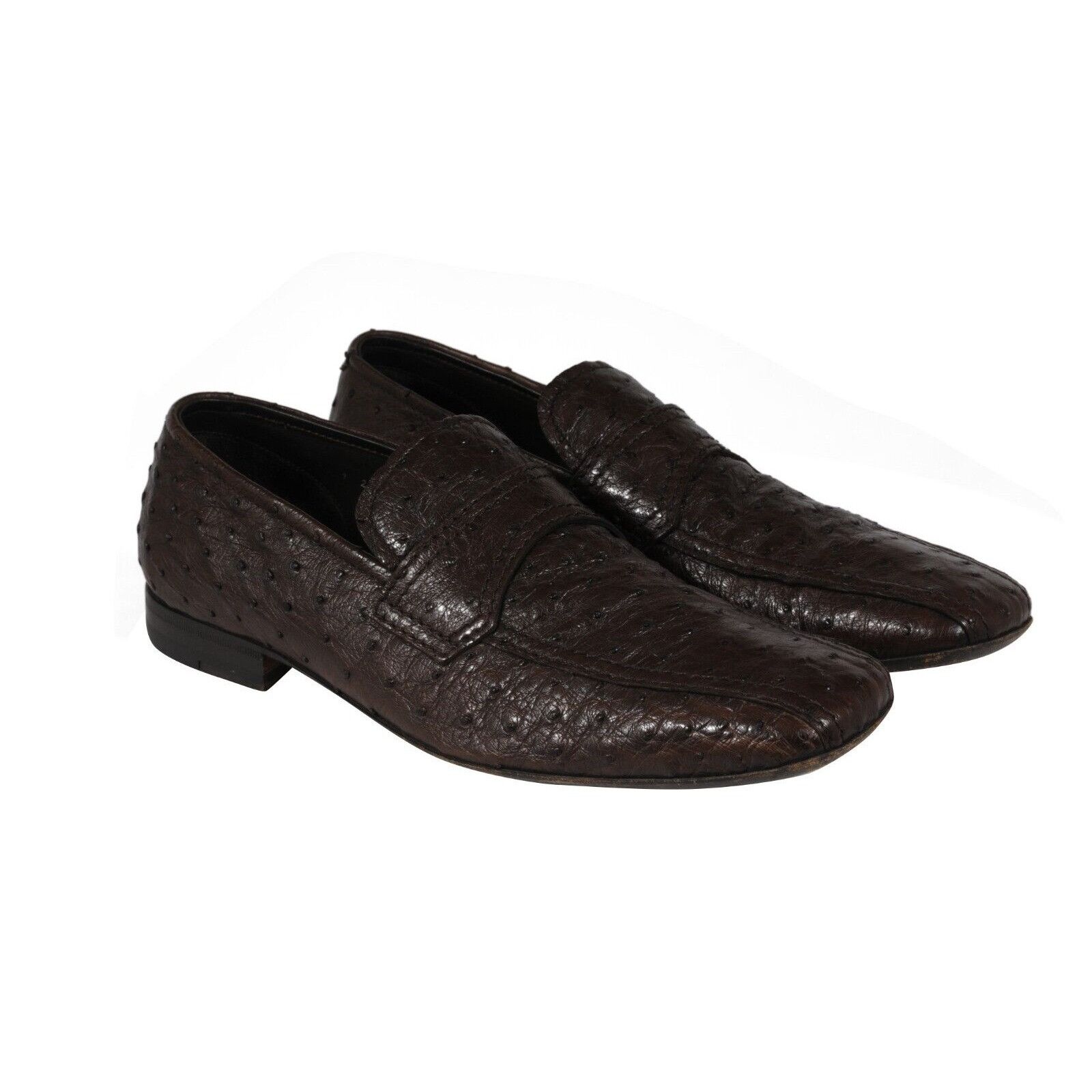 Prada Penny Loafers Brown Ostrich Leather Slip On - 02476 Size US 8 / EU 41 - 11 Thumbnail