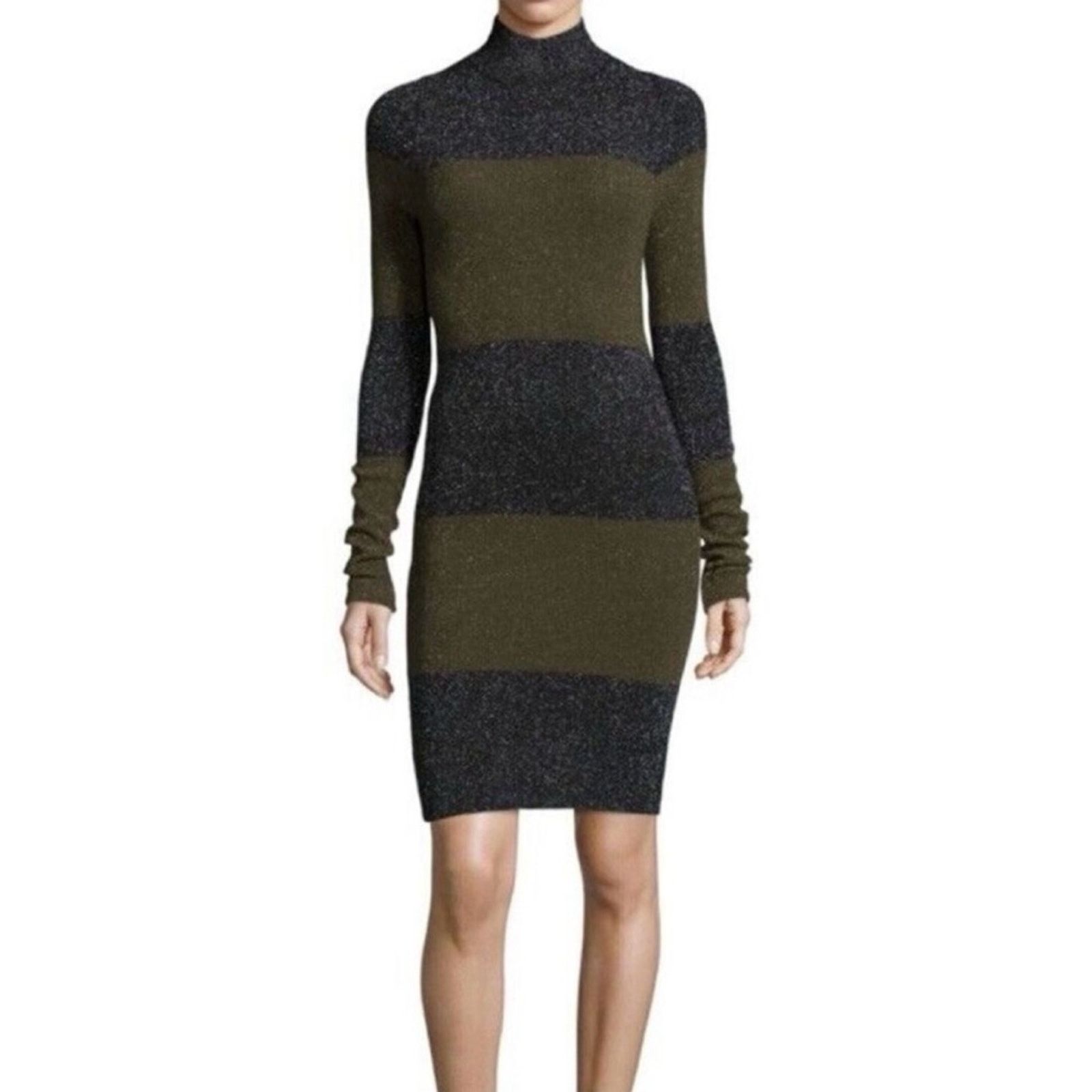 A.L.C. A.L.C. • Green/Black Striped Metallic Long Sleeve Mini Dress Size L / US 10 / IT 46 - 16 Thumbnail