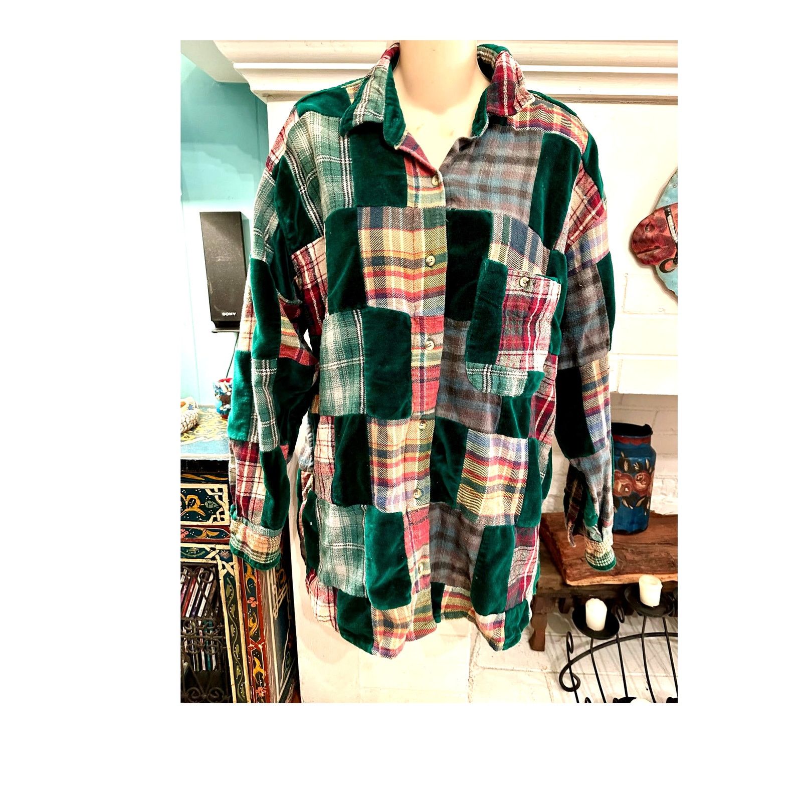 Other VINTAGE VELVET FLANNEL PATCHWORK PLAID SHIRT OR JACKET Size M / US 6-8 / IT 42-44 - 2 Thumbnail