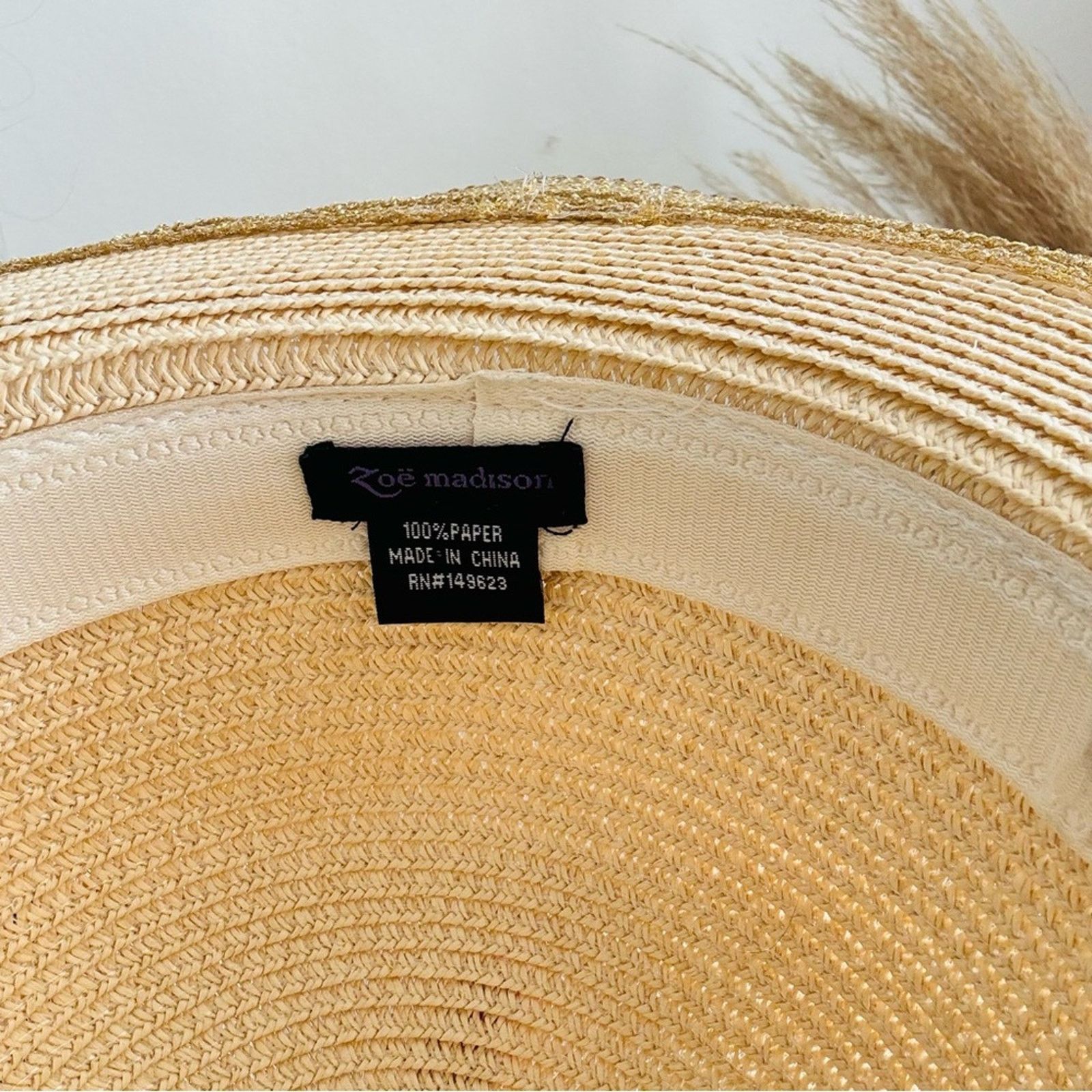 Vintage VINTAGE NORDSTROM Cream Tan Straw Brim Floppy Gold Sun Hat Size ONE SIZE - 9 Thumbnail
