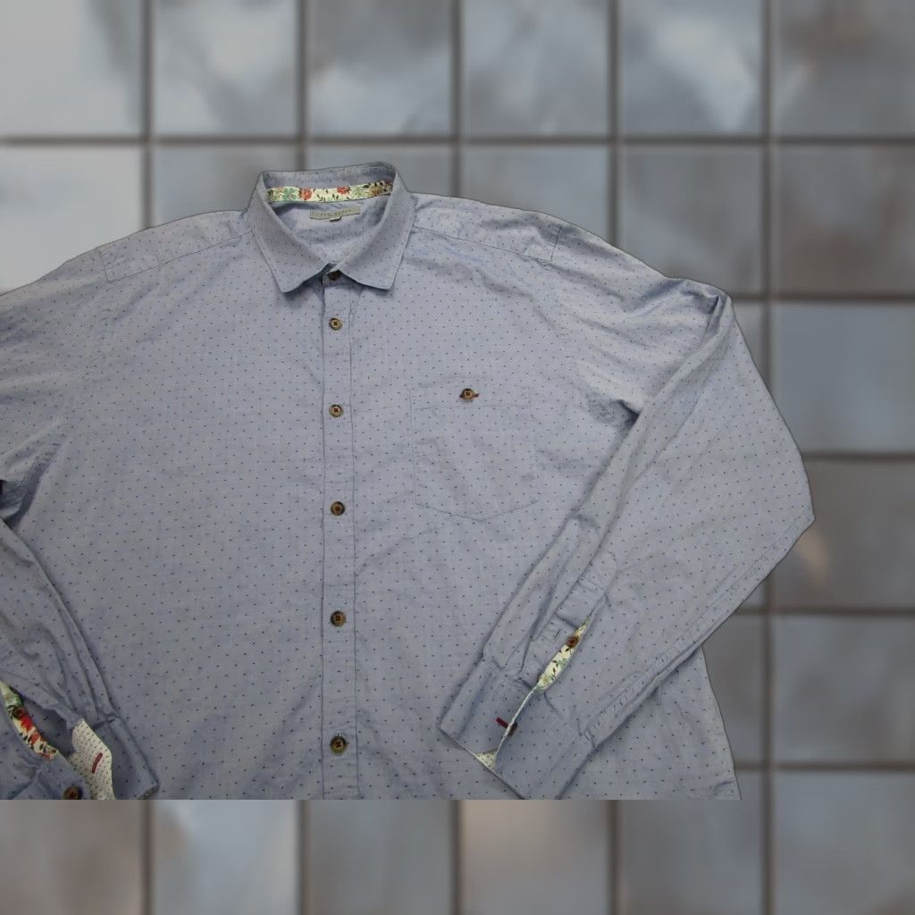 Ted Baker Ted Baker Shirt Mens XL Blue Polka Dot Long Sleeve Button Front Cotton Casual Size US XL / EU 56 / 4 - 1 Thumbnail