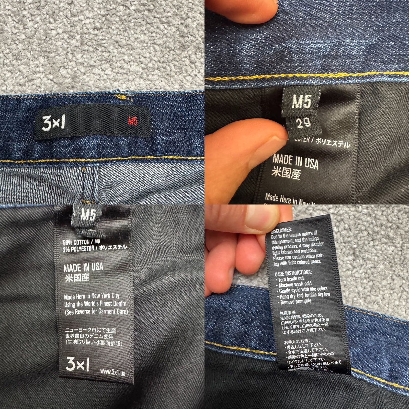 3x1 3x1 M5 Jeans Men 29 Slim Low Rise Straight Denim Blue Dark Wash Button Fly 5-Pocket Polyester Cotton Size US 29 - 8 Thumbnail