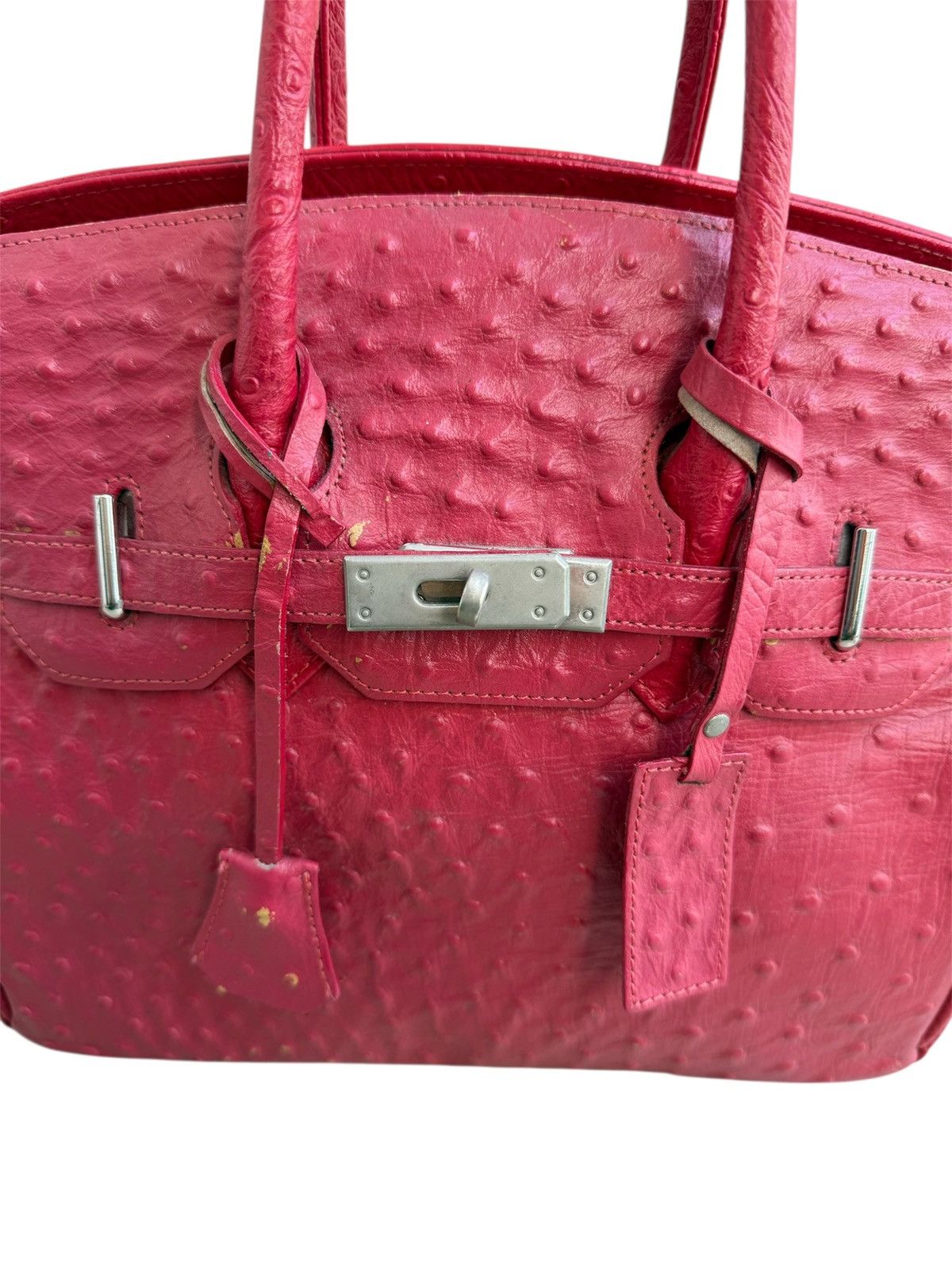 Handmade RARE ‼️ Vintage Ostrich Leather Red ‘Birkin’ Red Kelly Bag Size ONE SIZE - 6 Thumbnail