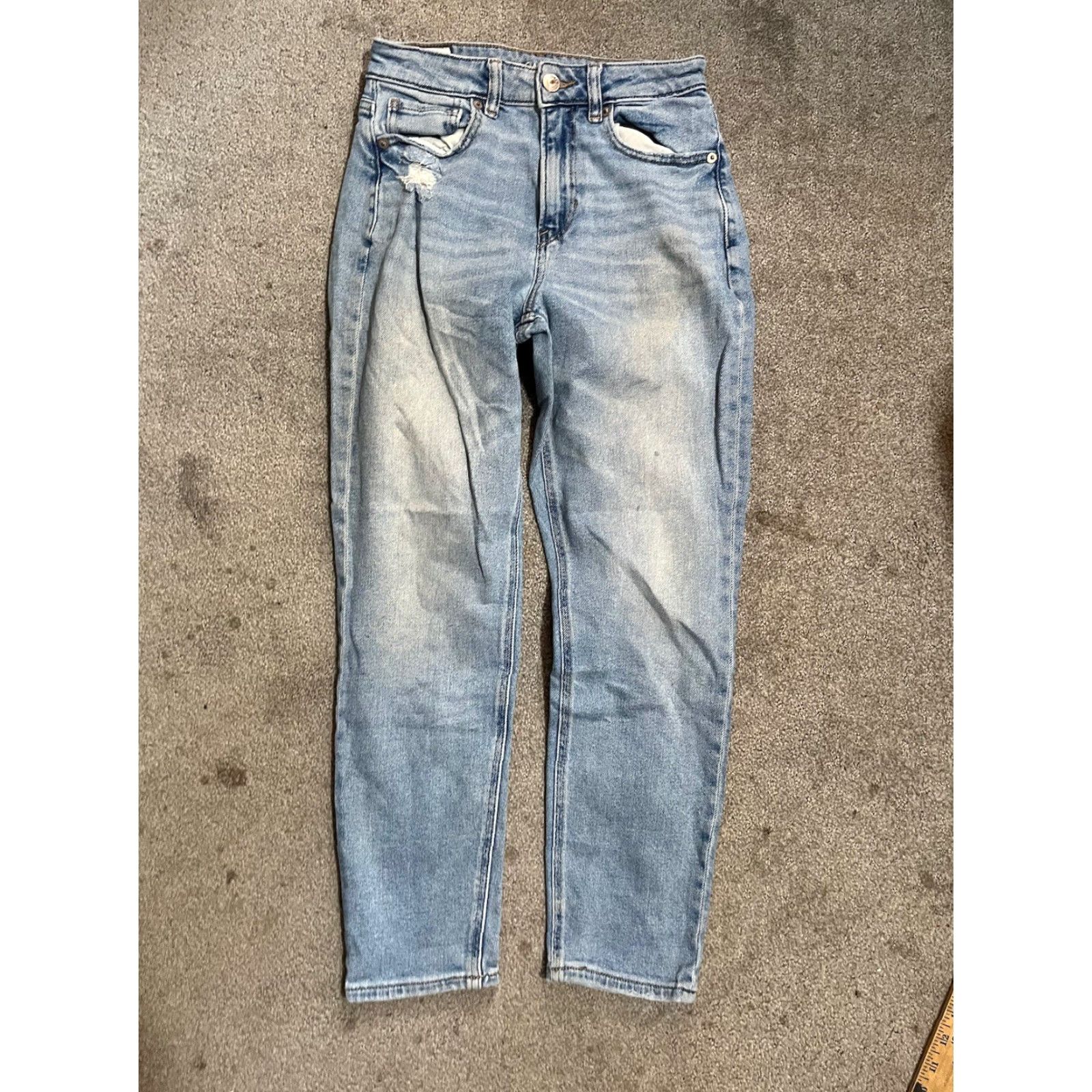 American Eagle Outfitters American Eagle Jeans Size 0 Short Blue Mom Jean Tapered Leg Stretch Denim 90s Womens Size 25" / US 0 / IT 36 - 3 Thumbnail