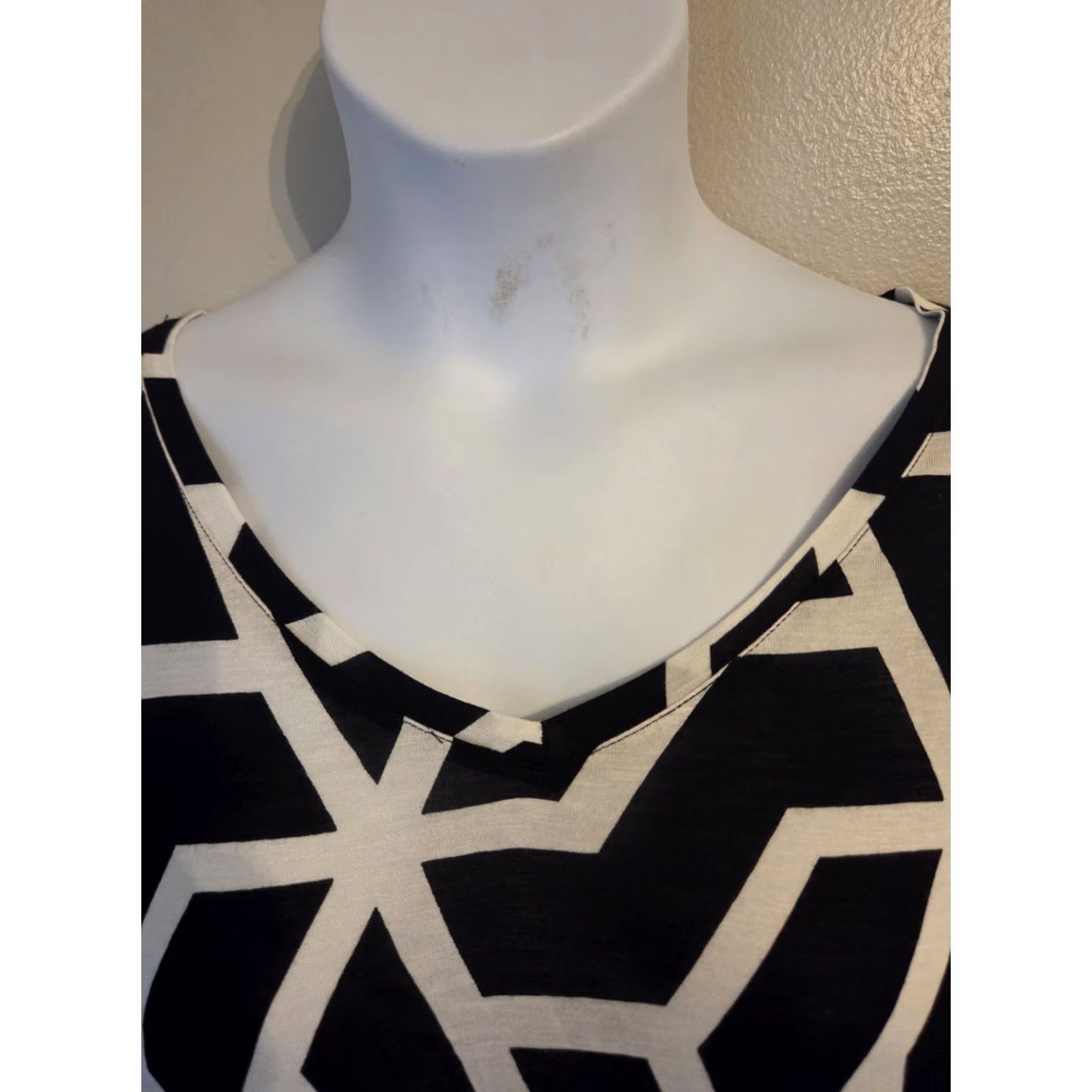 Vintage Ellos Black White Abstract Geometric Tunic Top Oversized 2X Women Size XXL / US 16-18 / IT 52-54 - 3 Thumbnail