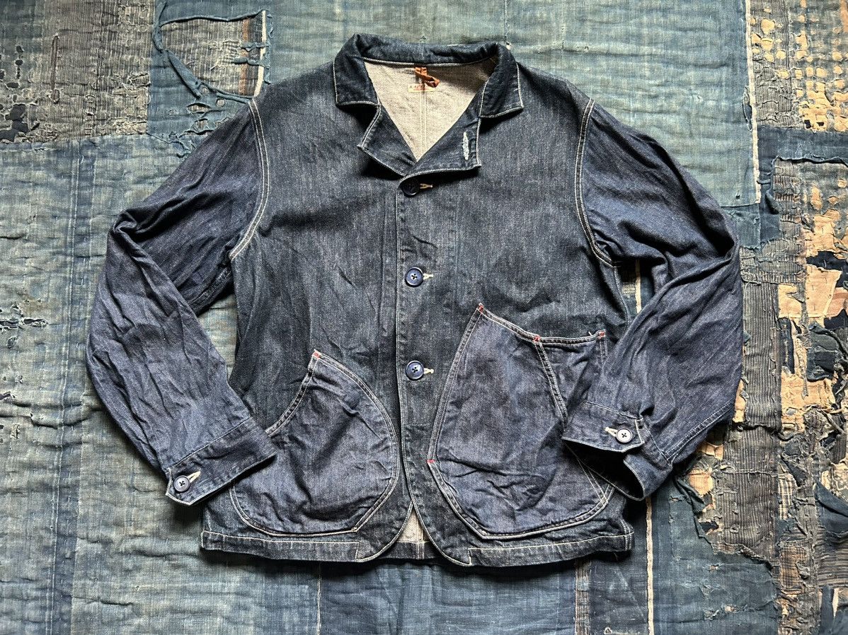 image of Kapital 2 Tone Denim Ringoman Coverall Jacket in Indigo, Men's (Size Medium)