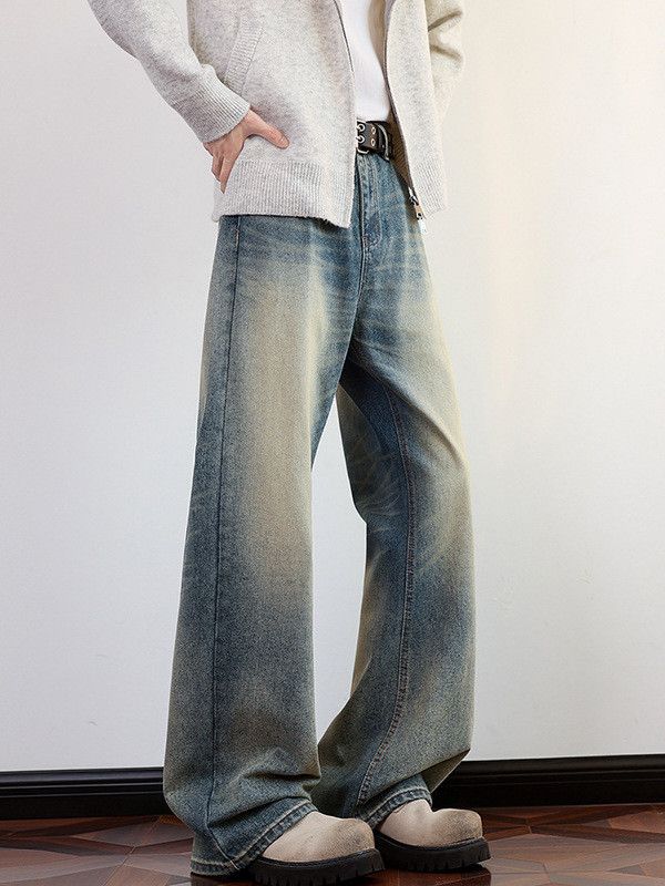 Vintage Men's loose washed gradient distressed retro straight jeans Size US 32 / EU 48 - 3 Thumbnail