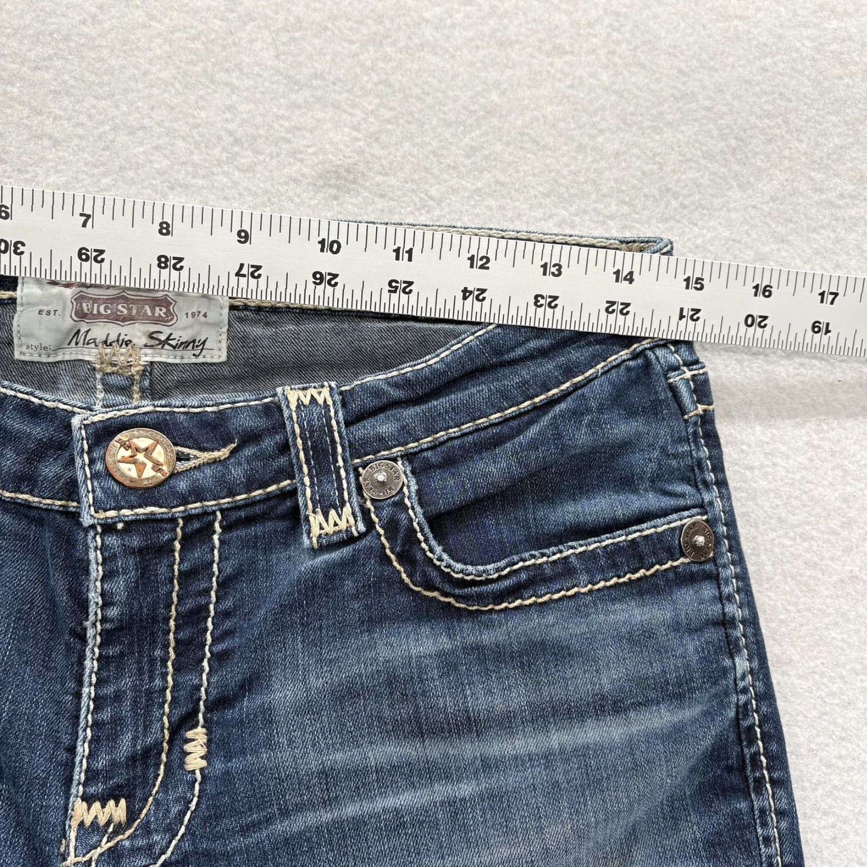 Vintage Big Star Maddie Skinny Jeans Womens 28 Blue Mid Rise Stretch Embroidered Grunge Size 28" / US 6 / IT 42 - 7 Thumbnail