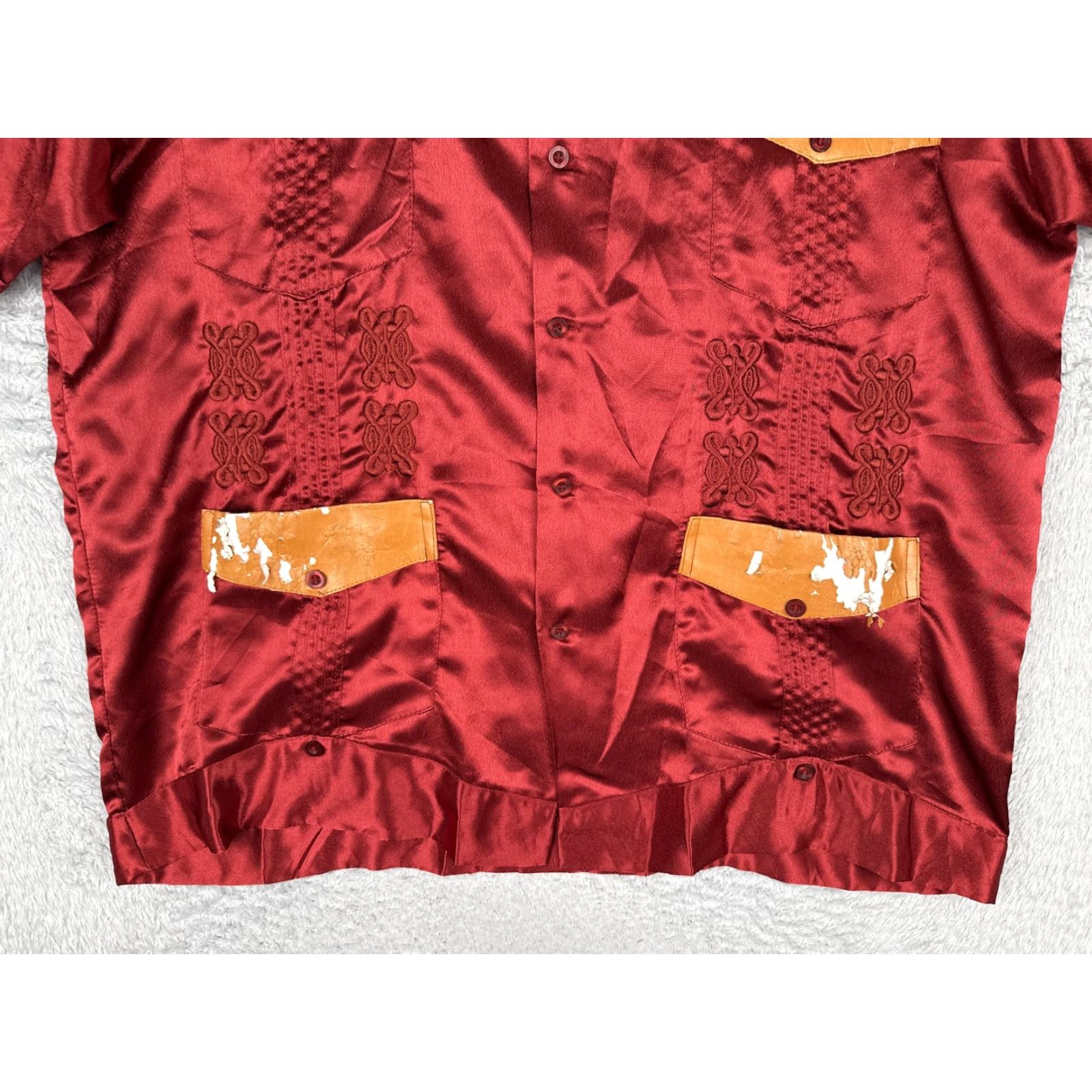Vintage Western Max Shirt Mens XL Red Satin Short Sleeve Button Up Embroidered Pockets Size US XL / EU 56 / 4 - 5 Thumbnail