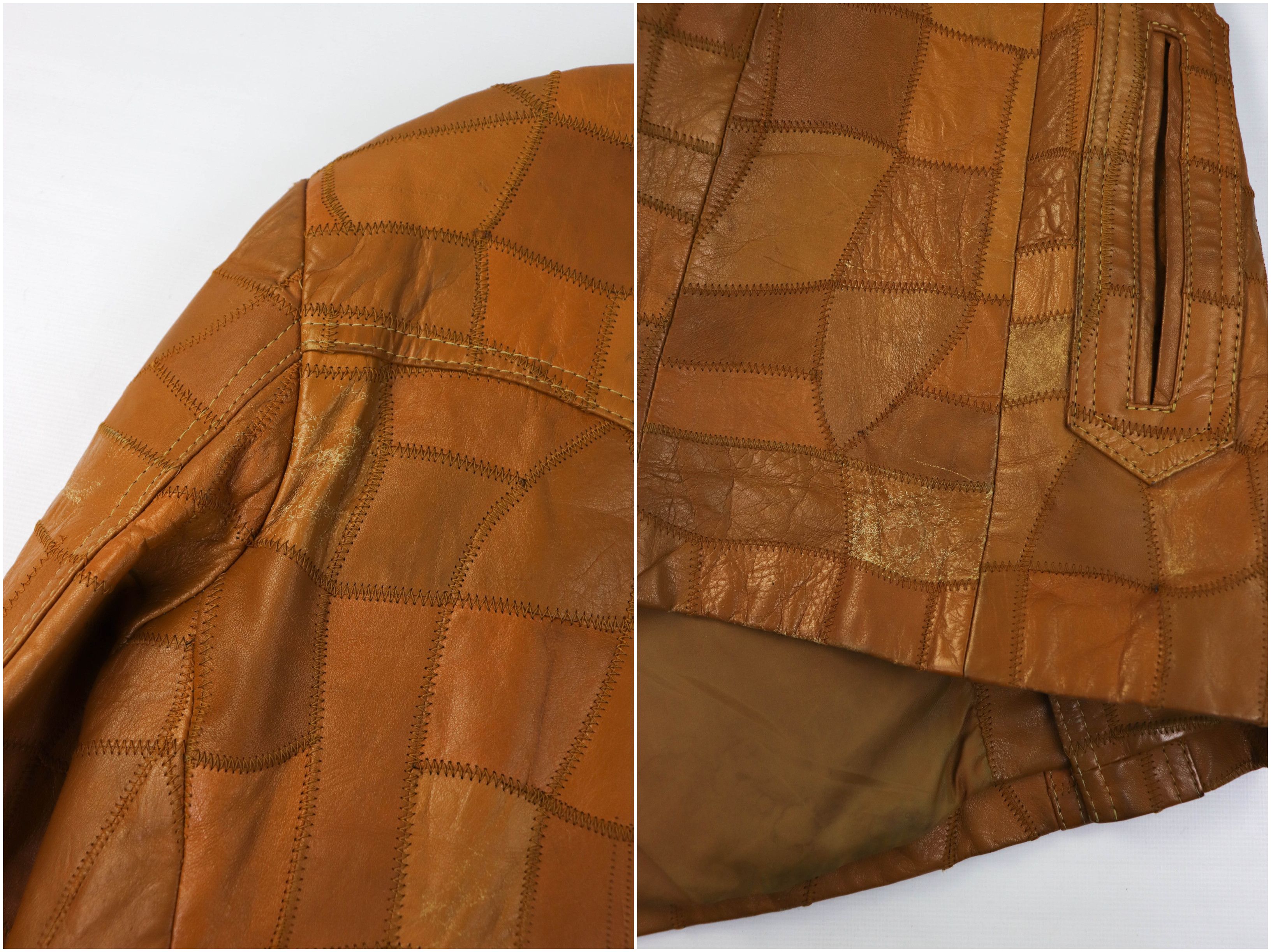 Vintage 70-80s Vintage Korean Caramel Tan Patchwork Leather Jacket Size US L / EU 52-54 / 3 - 14 Thumbnail