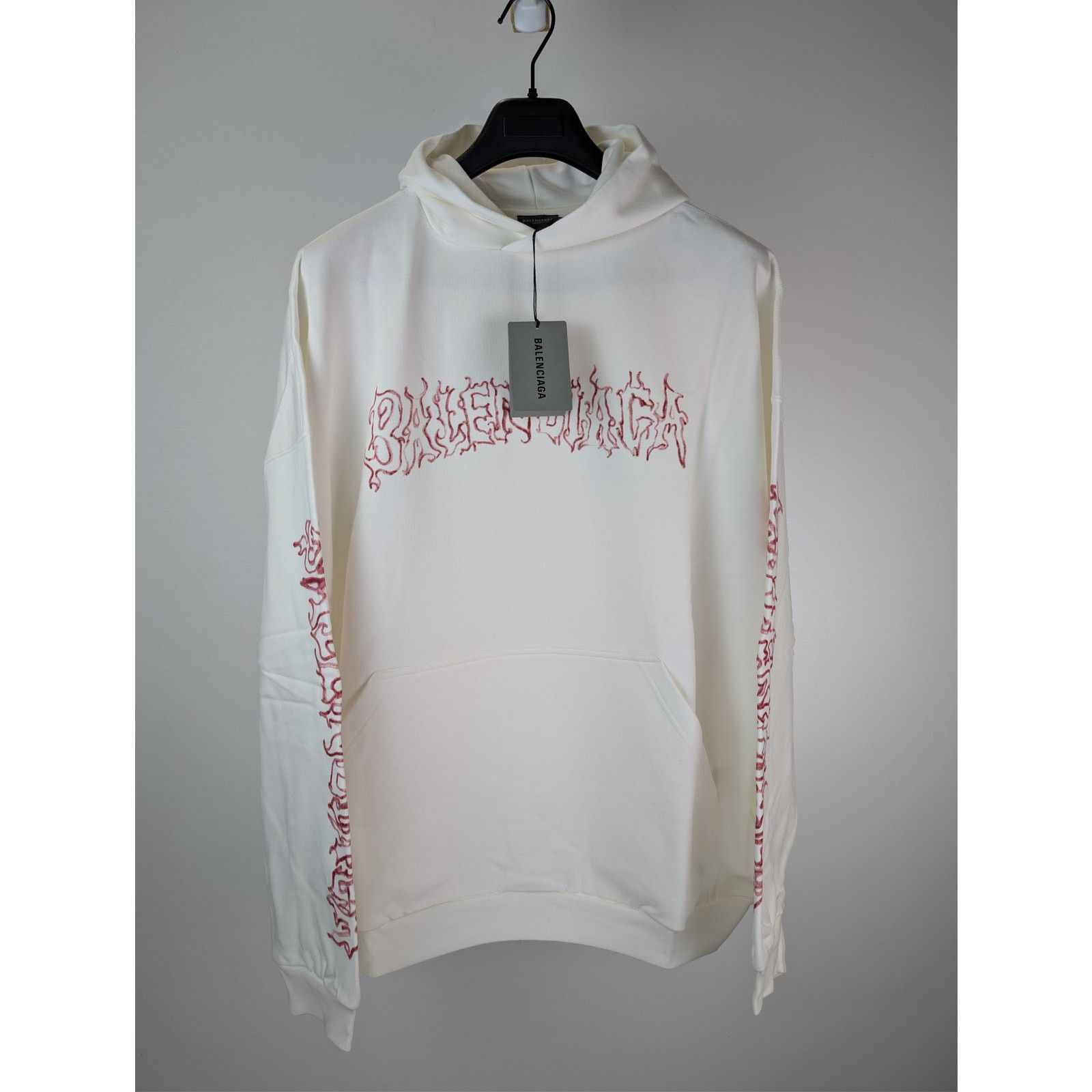 Balenciaga o1rshd1 Large Fit Hoodie in White / Red Size US L / EU 52-54 / 3 - 2 Thumbnail