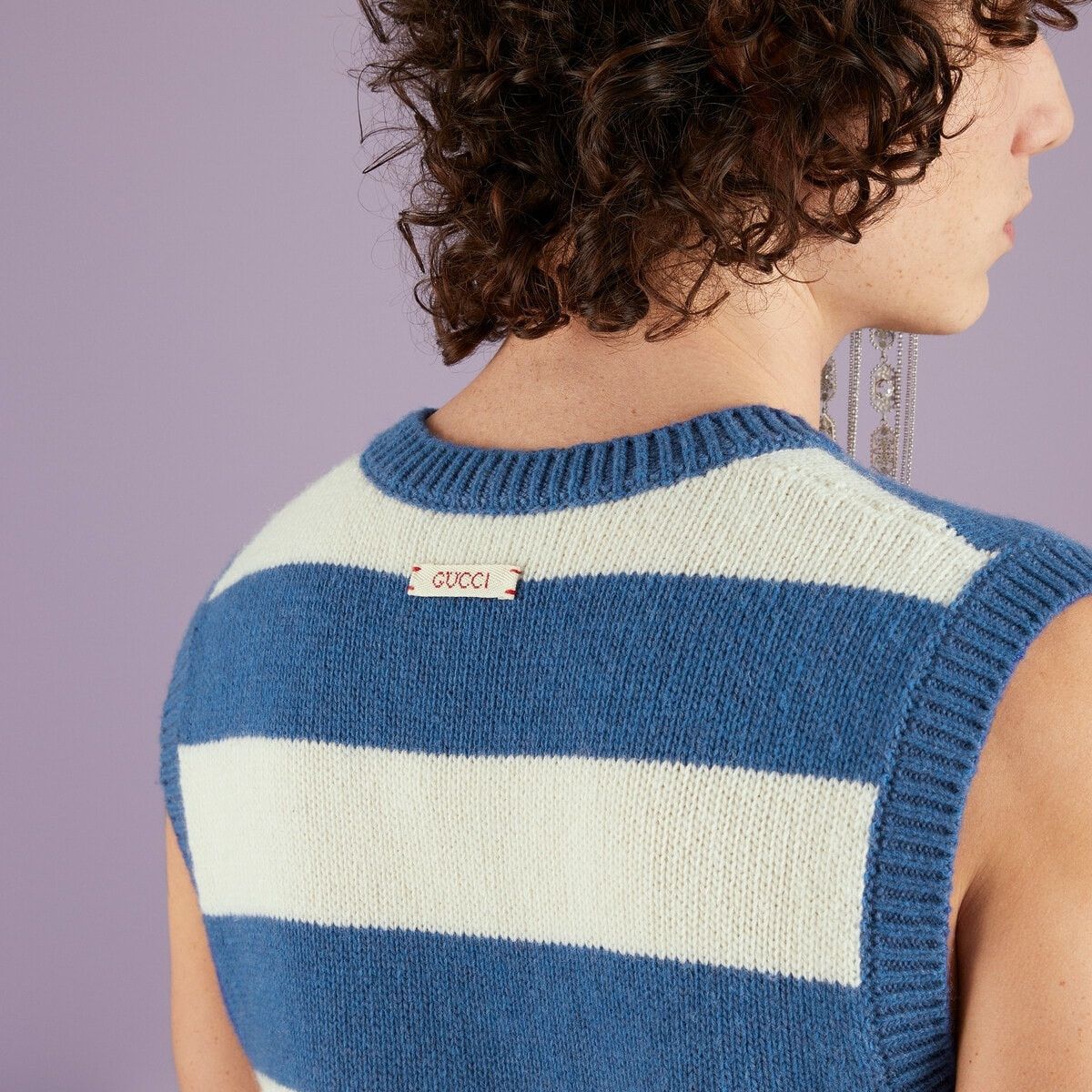 Gucci o1mt1gz0725 Striped Wool Cashmere Knit Vest in Blue/Ivory Size US XS / EU 42 / 0 - 3 Thumbnail