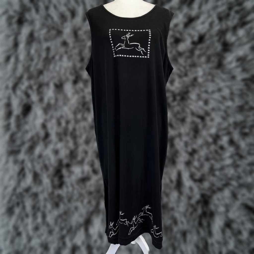 Vintage VINTAGE TY Original Maxi Dress Womens Plus 1X Black Christmas Reindeer 1990s Cotton Sleeveless Maxi Daywear Mens/Womens? Size XL / US 12-14 / IT 48-50 - 1 Thumbnail