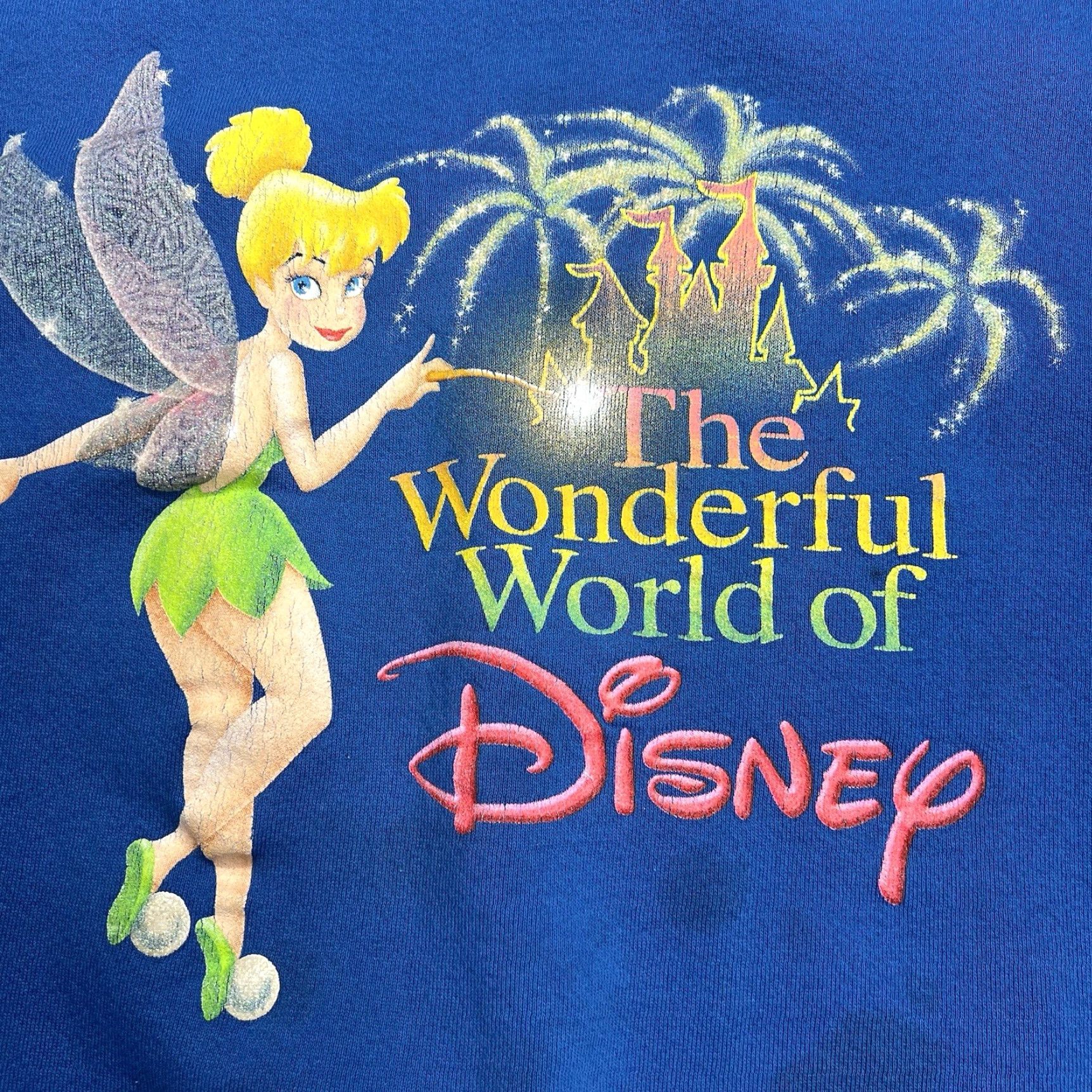 Disney VINTAGE Disney Tinker Bell Sweatshirt Unisex Adults Medium Blue Sweatshirt Fleece Lined Pullover Crew Neck Long Sleeve Graphic Print Logo Size M / US 6-8 / IT 42-44 - 3 Thumbnail