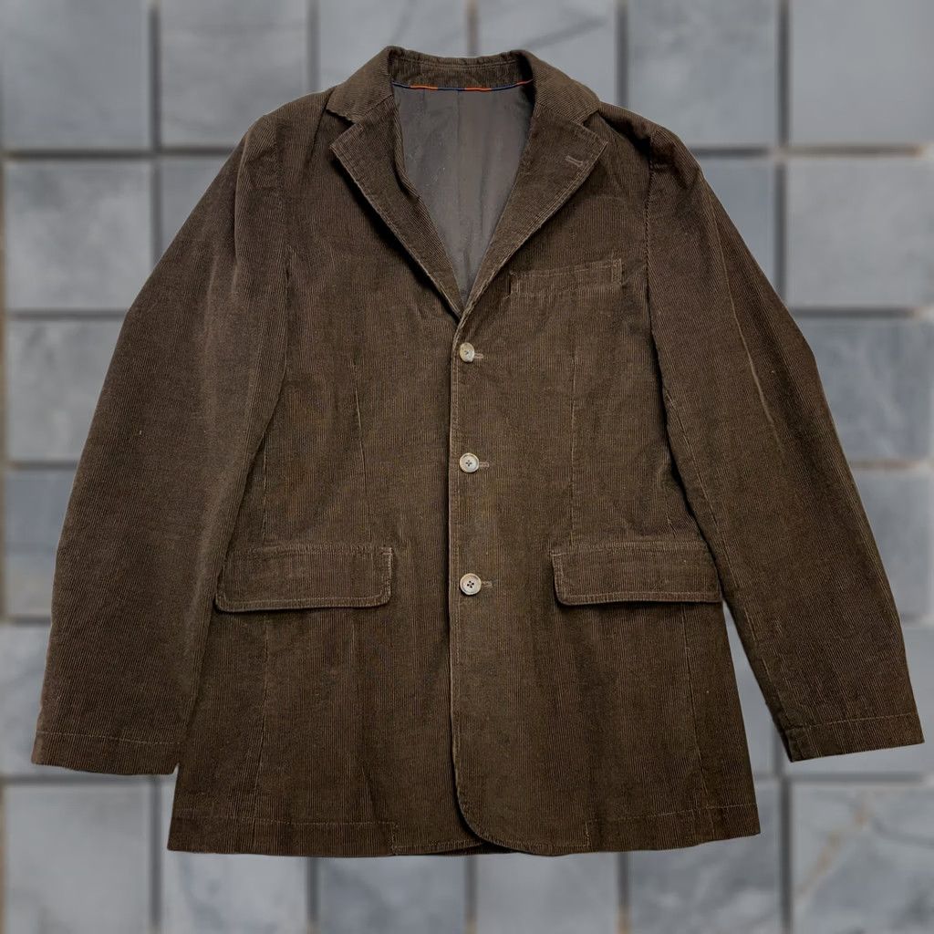 J.Crew VINTAGE J.CREW Blazer Jacket Mens S Corduroy Notch Lapel Academia 3-Button Front 4-Button Sleeve Brown Ribbed 37 Chest Vintage Uni Dress Coat Size 36R - 1 Thumbnail