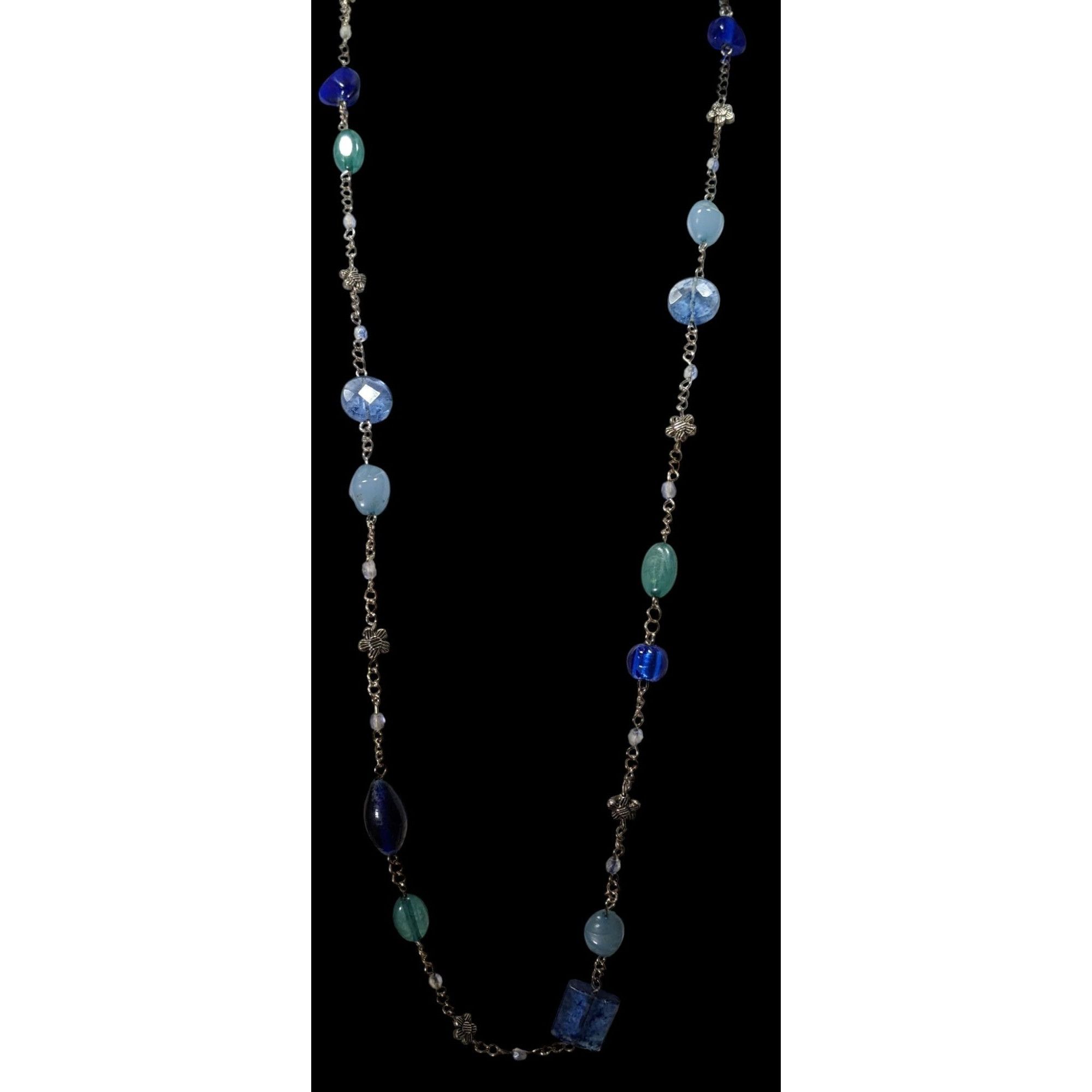 Other Floral Station Necklace Blue & Green Beaded Necklace With To Size ONE SIZE - 2 Thumbnail