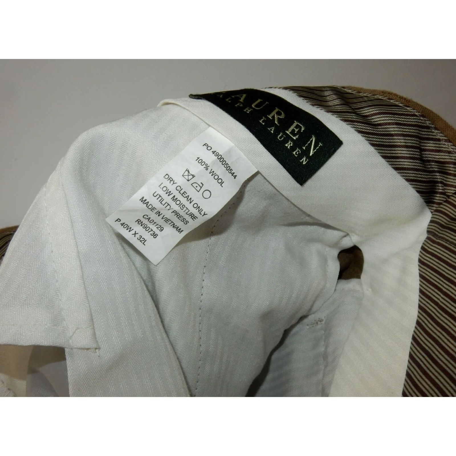 Ralph Lauren Lauren Ralph Lauren Men's Pants Wool Beige Dress Flat Front 40x32 100% Wool N/A Size US 40 / EU 56 - 4 Thumbnail