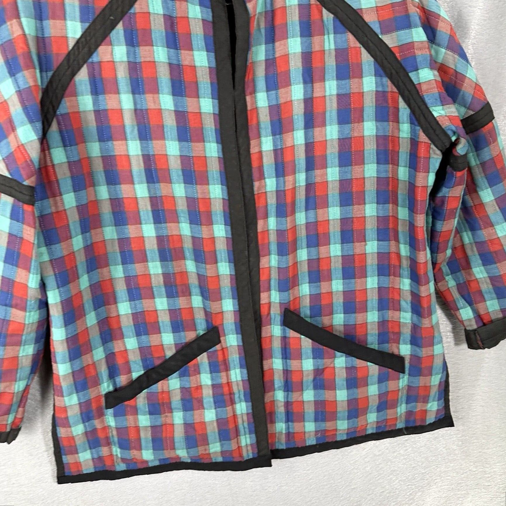 Vintage VINTAGE Quilted Jacket Womens Large Striped Cotton L Black Embroidered Quilted 90s Bohemian Cottagecore Gothic Mens? Womens Size L / US 10 / IT 46 - 6 Thumbnail