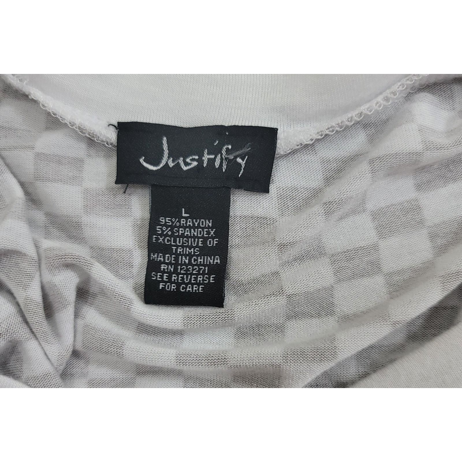 Other Justify Tan White Checkered Women's Top Large Short Sleeves Size L / US 10 / IT 46 - 4 Thumbnail