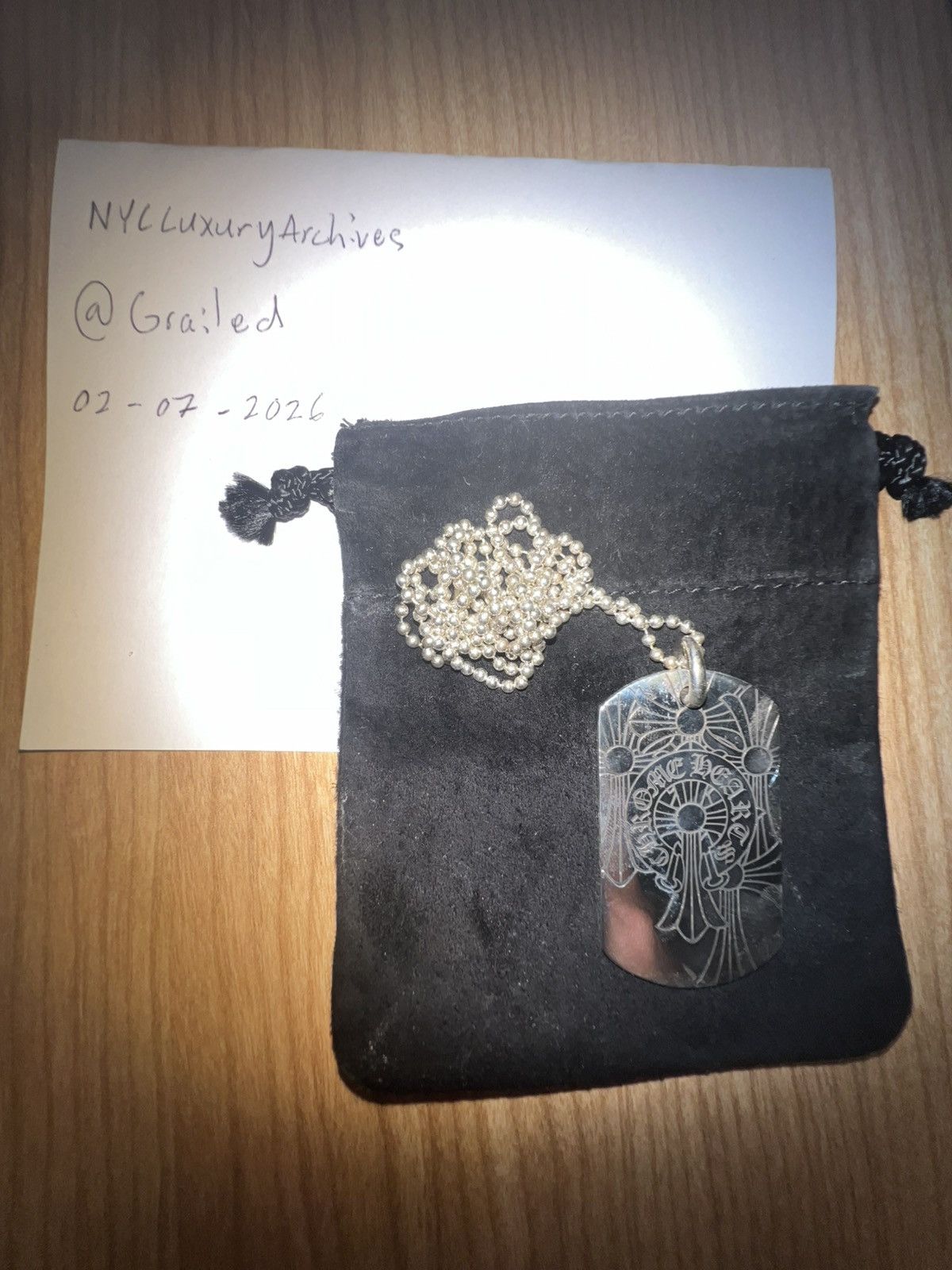Chrome Hearts God Bless The World Dog Tag w/ 30” Ball Chain Size ONE SIZE - 4 Thumbnail