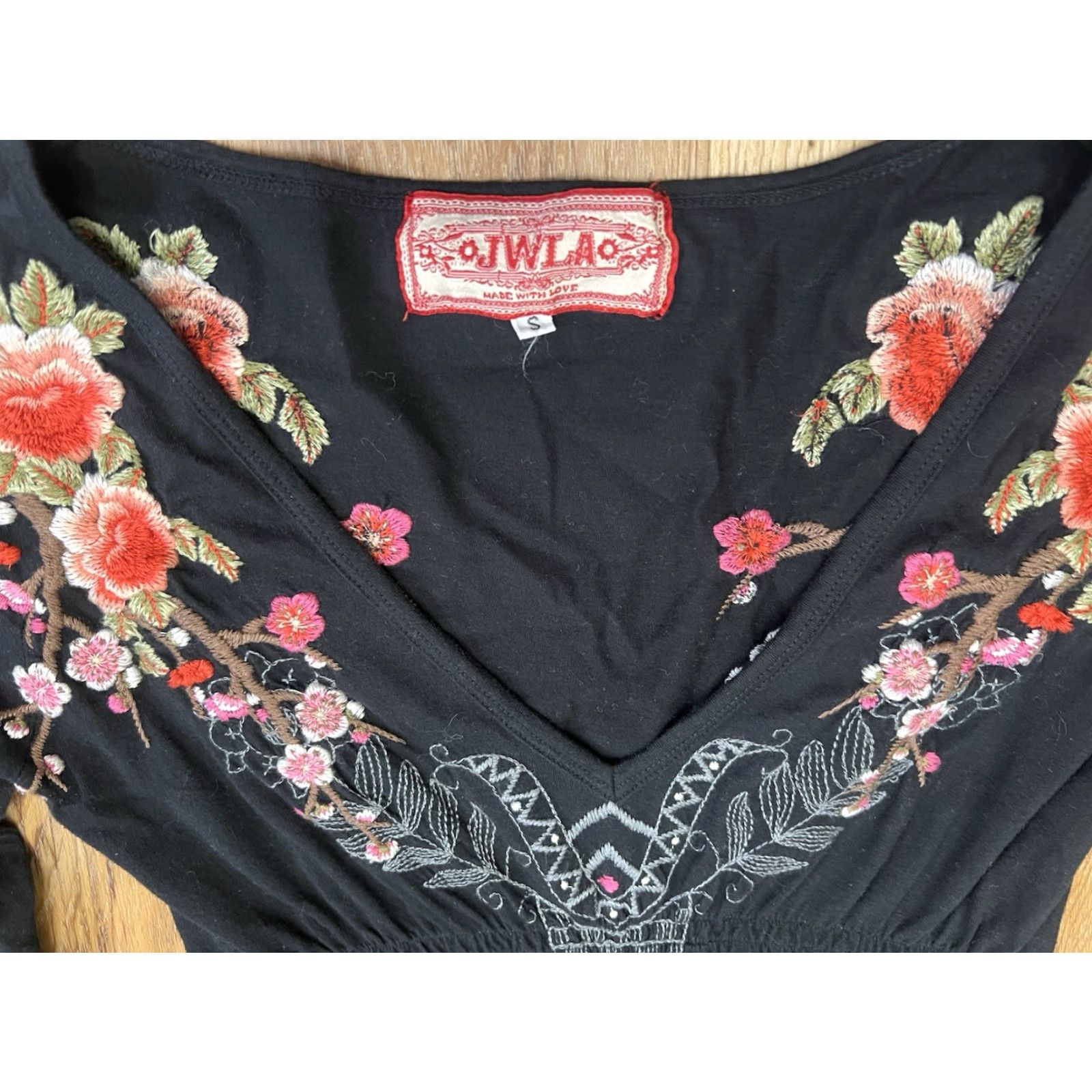 Johnny Was Johnny Was LA JWLA Black Embroidered Floral Midi Dress S Floral Pattern Bohemian Rocker A-Line Long Sleeve Embroidered Cuffs Womens Size S / US 4 / IT 40 - 3 Thumbnail
