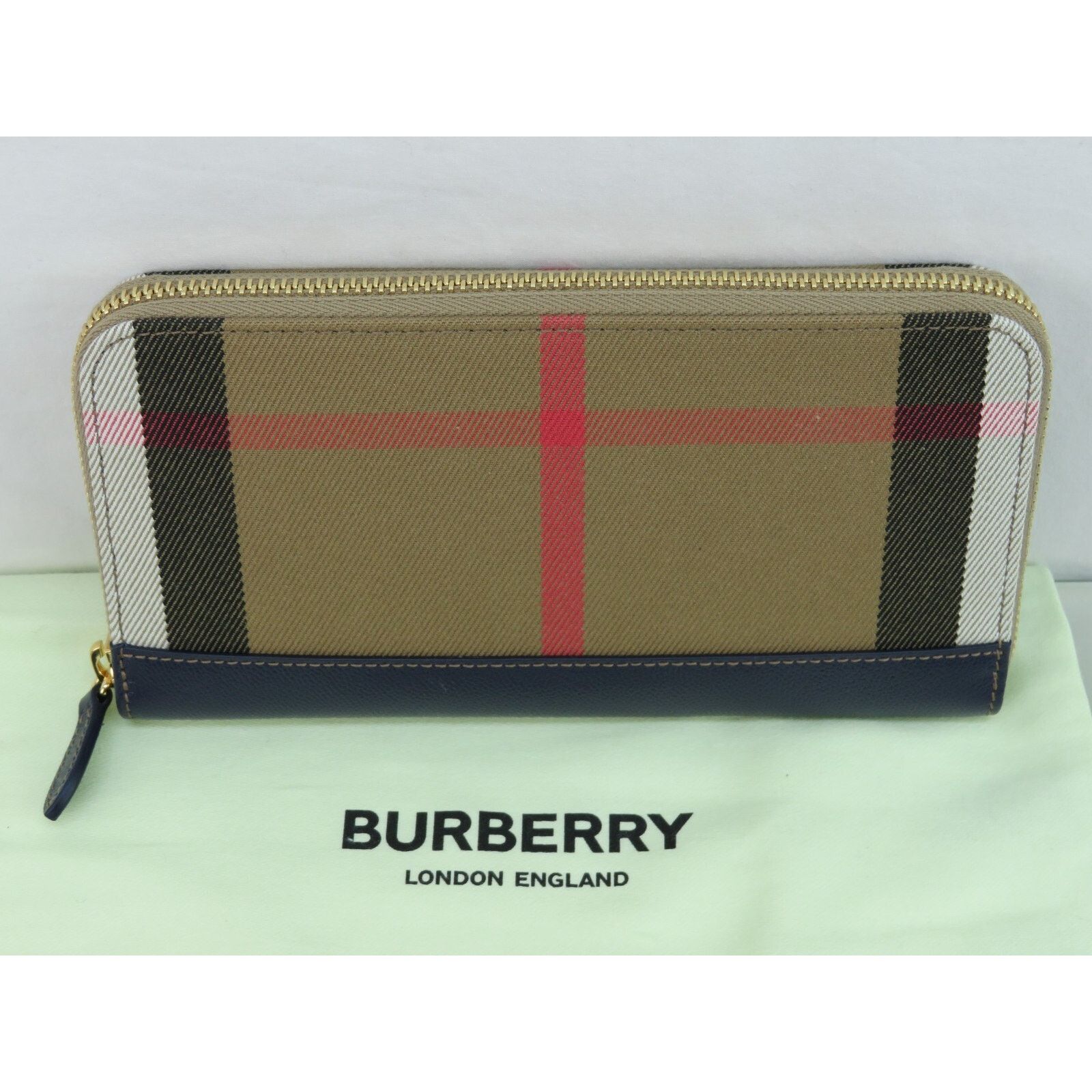 Burberry BURBERRY BLUE LEATHER CHECK CANVAS ZIP CONTINENTAL WALLET Size ONE SIZE - 4 Thumbnail
