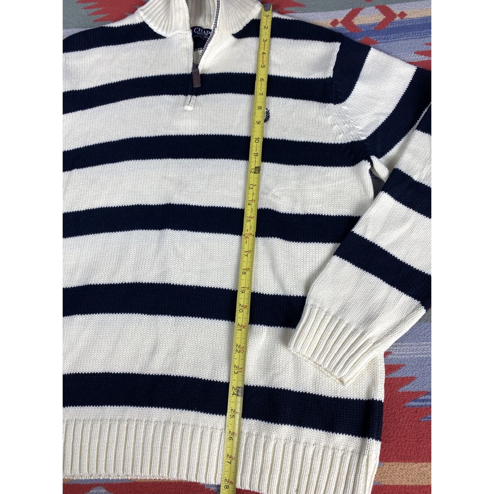 Chaps Chaps Ralph Lauren Sweater 1/4 Zip Knit Mens Striped Blue White L Men Size US L / EU 52-54 / 3 - 5 Thumbnail