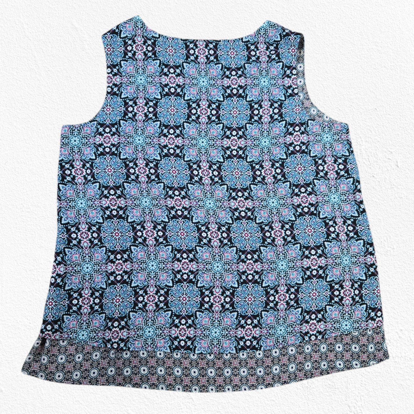Other Blue Black Geometric Sleeveless V Neck Blouse Size XL Size XL / US 12-14 / IT 48-50 - 8 Thumbnail