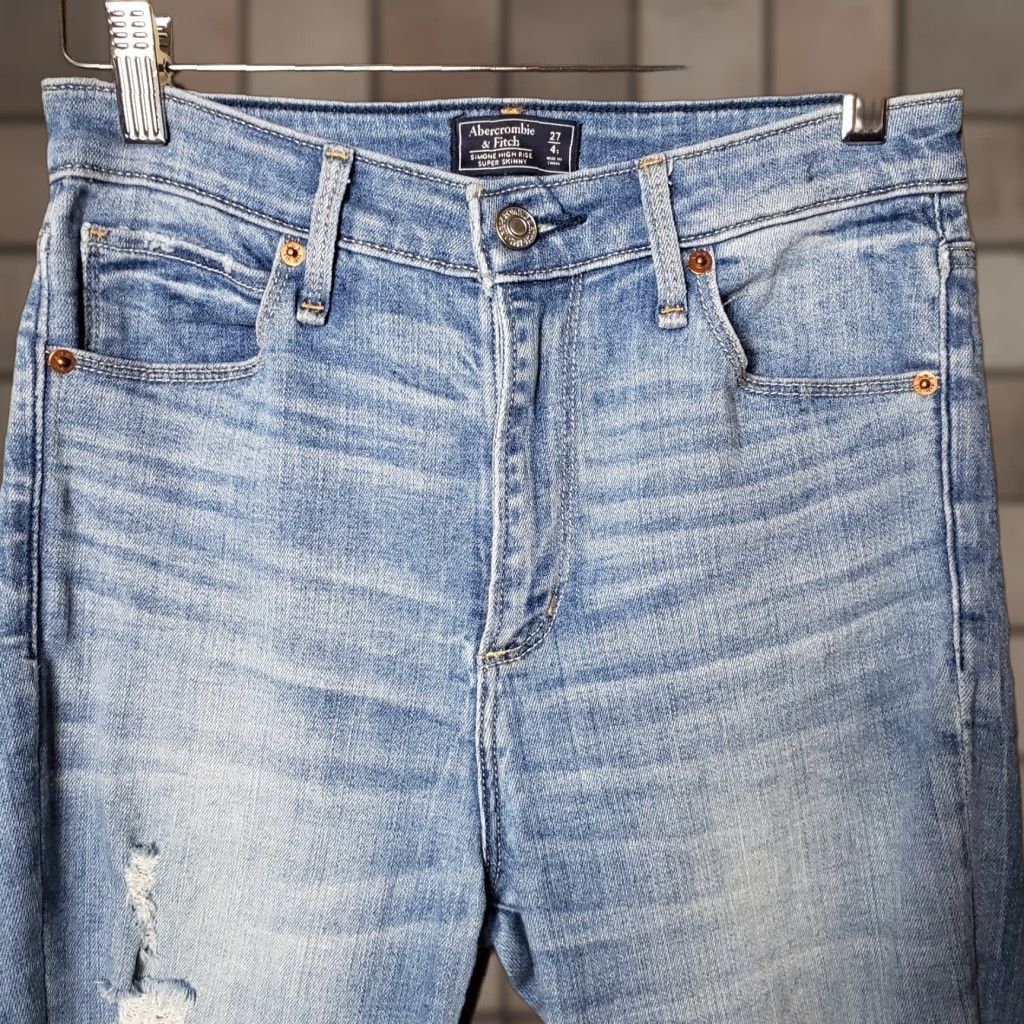 Abercrombie & Fitch Abercrombie & Fitch Simone High Rise Super Skinny Jeans-Size 27/4 Short Women Denim Blue Distressed Zip Fly Vintage NoPattern Size 27" / US 4 / IT 40 - 1 Thumbnail