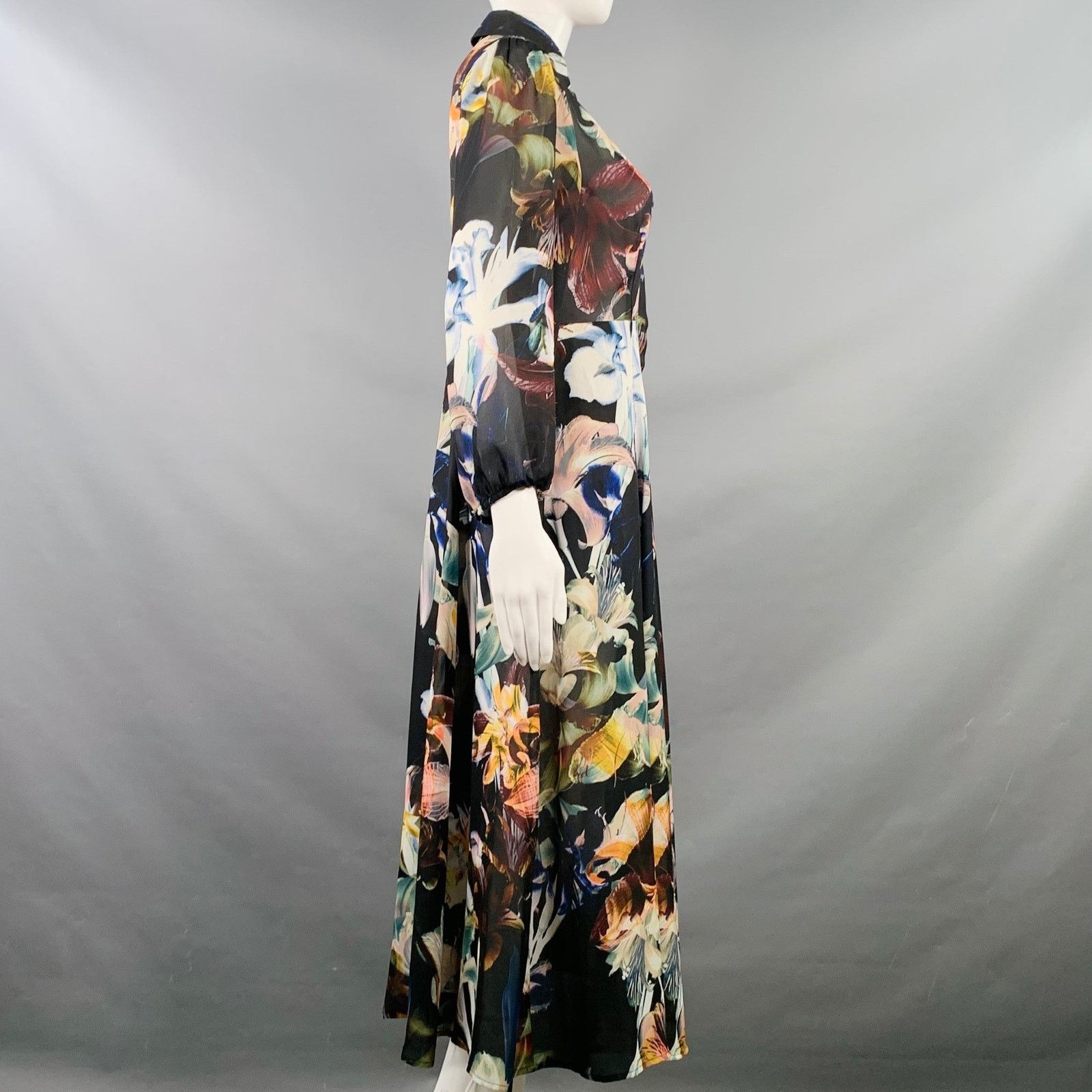 Other Black Multi Color Polyester Floral 3/4 Sleeves Shirt Dress Size M / US 6-8 / IT 42-44 - 3 Thumbnail