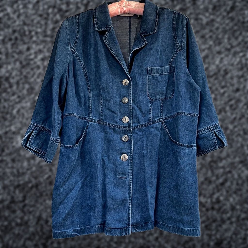 Soft Surroundings Soft Surroundings Button-Down Chambray Tunic Top PM Petite 3/4 Sleeve Blue Women’s Shirt Tunic Size M / US 6-8 / IT 42-44 - 1 Thumbnail