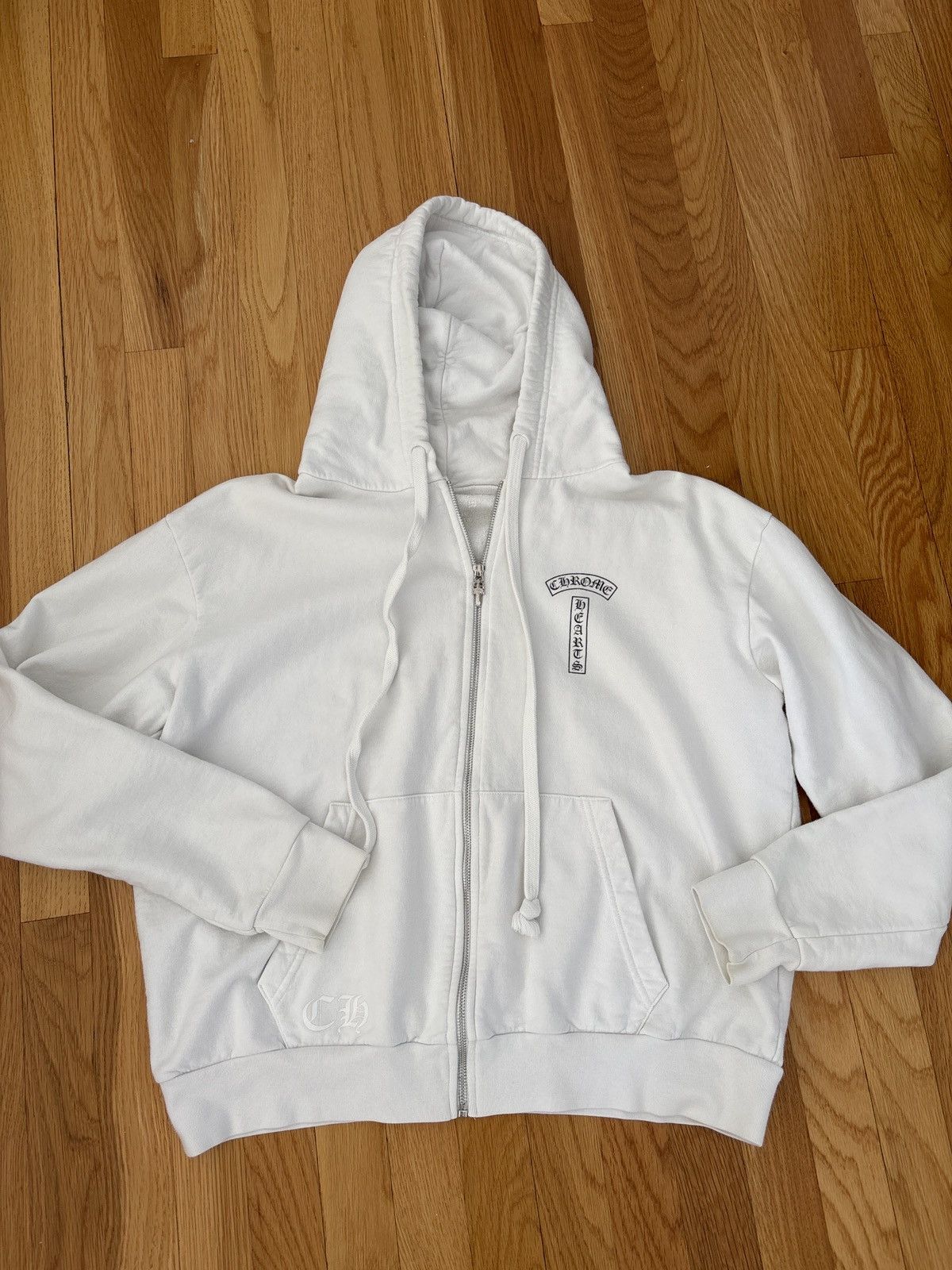 image of Chrome Hearts Zip-Up Hoodie in White, Women's (Size Small)