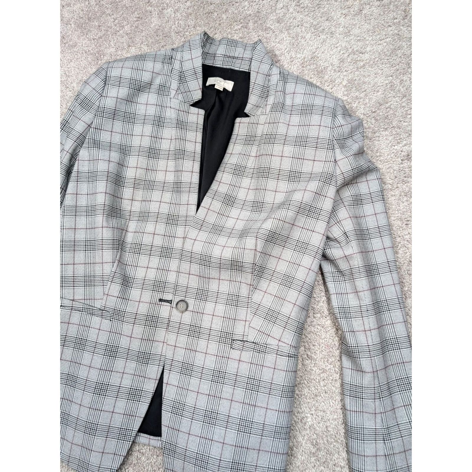 Loft LOFT Outlet Womens 8 Grey Plaid Blazer - Single-Button Style Size M / US 6-8 / IT 42-44 - 2 Thumbnail