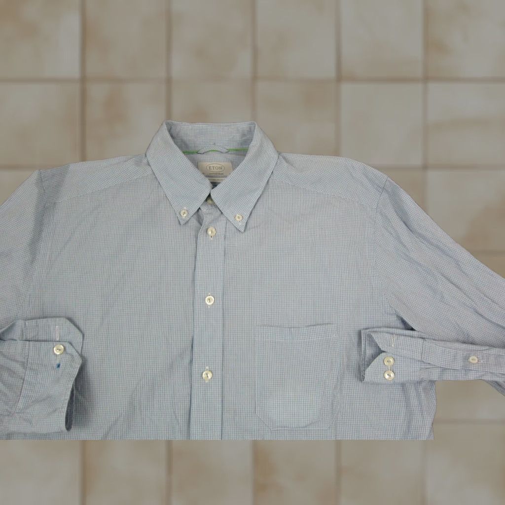 Eton Etón Shirt L Blue Check Contemporary Fit Adult Mens Dress Shirt Size US L / EU 52-54 / 3 - 1 Thumbnail