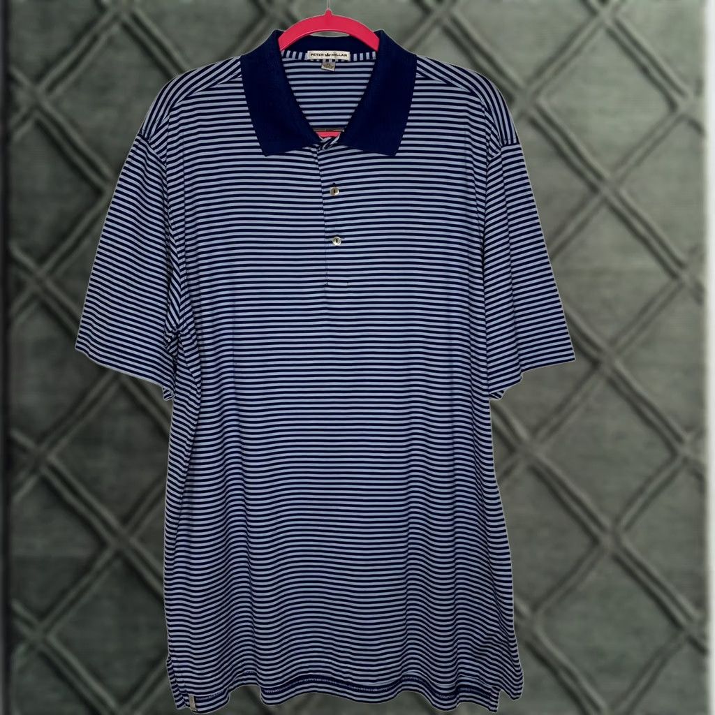 Peter Millar Peter Millar Polo Shirt Golf Mens Size XL Blue Striped Cotton Button Front Size US XL / EU 56 / 4 - 1 Thumbnail